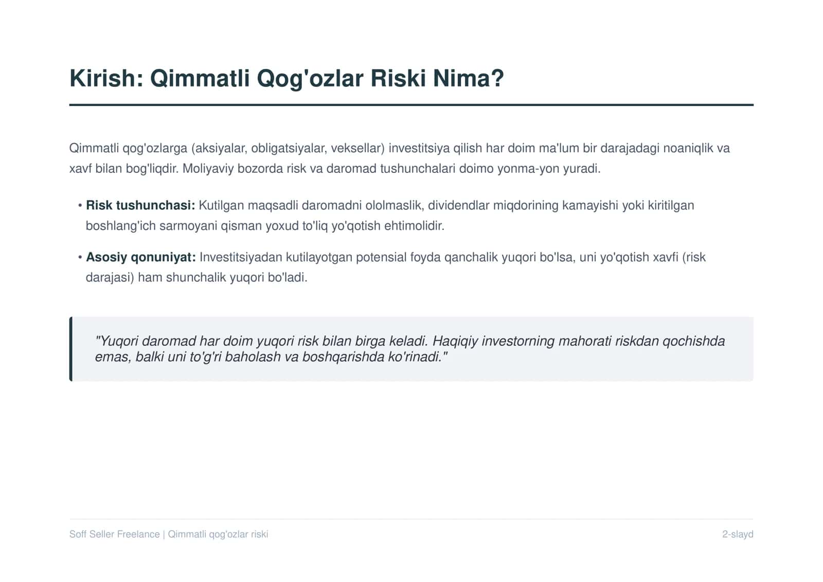 Qimmatli Qog'ozlar Bozori va Undagi Risklarni Boshqarish Strategiyalari 2