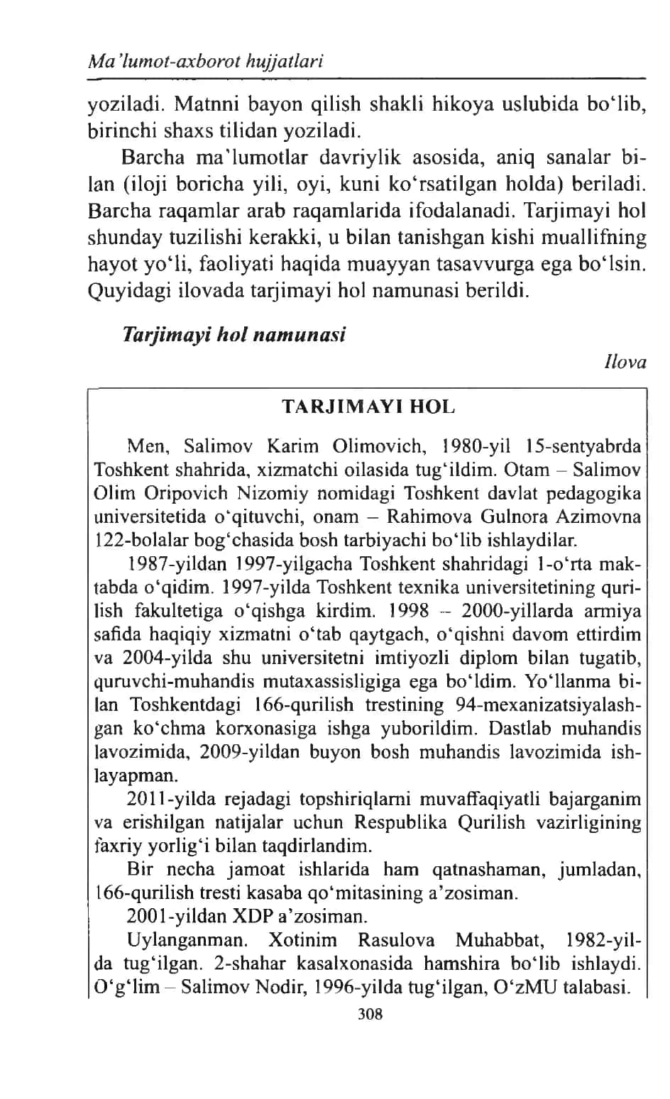 Tarjimai hol qoidalari va namuna to'liq 2
