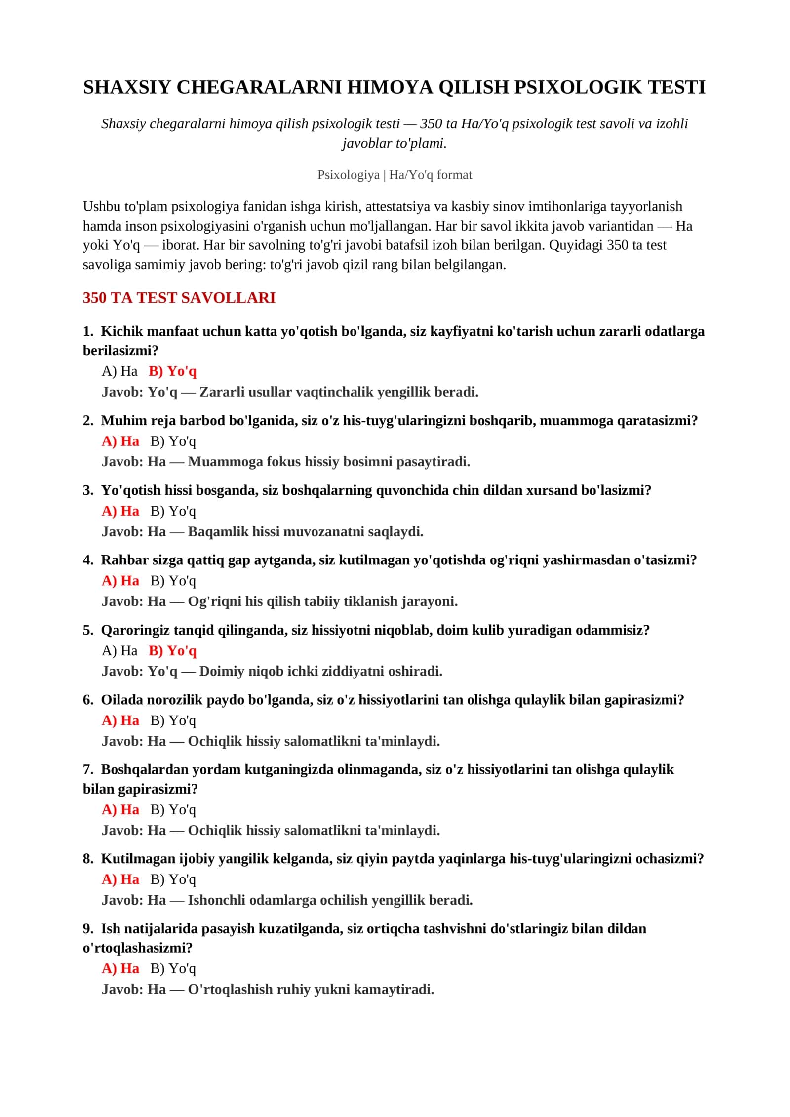 Shaxsiy chegaralarni himoya qilish psixologik testi 2