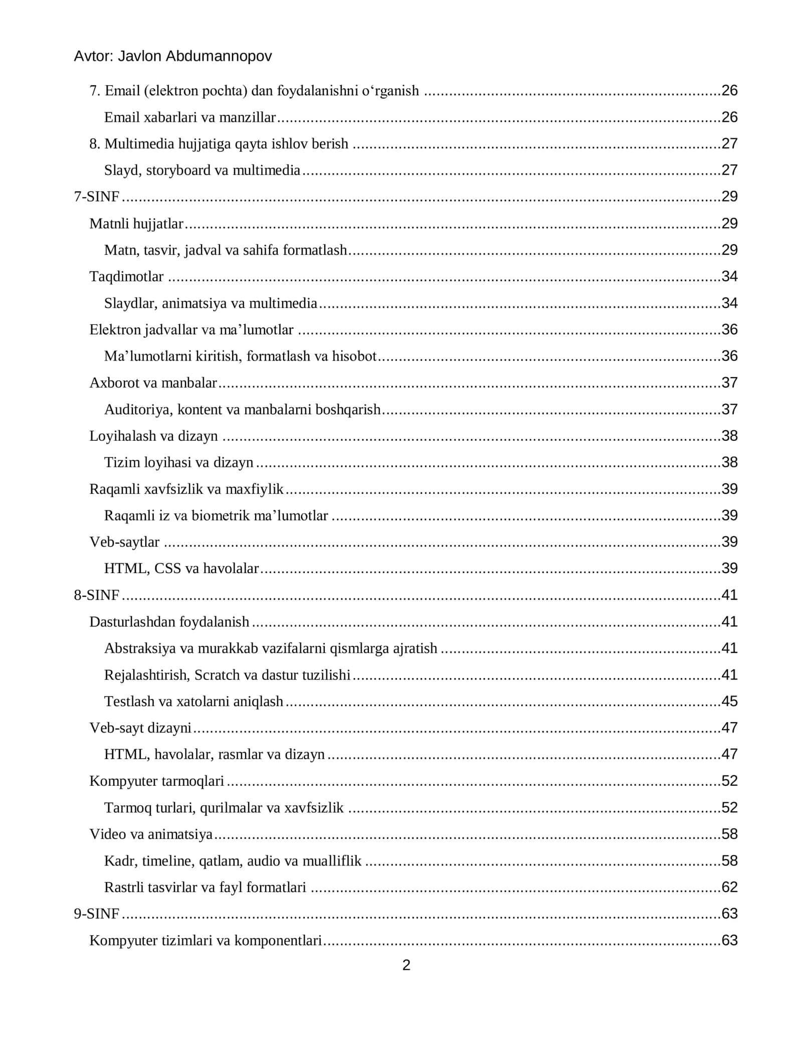 Informatika fanidan 500 ta test savollari | 5–9 sinflar 2