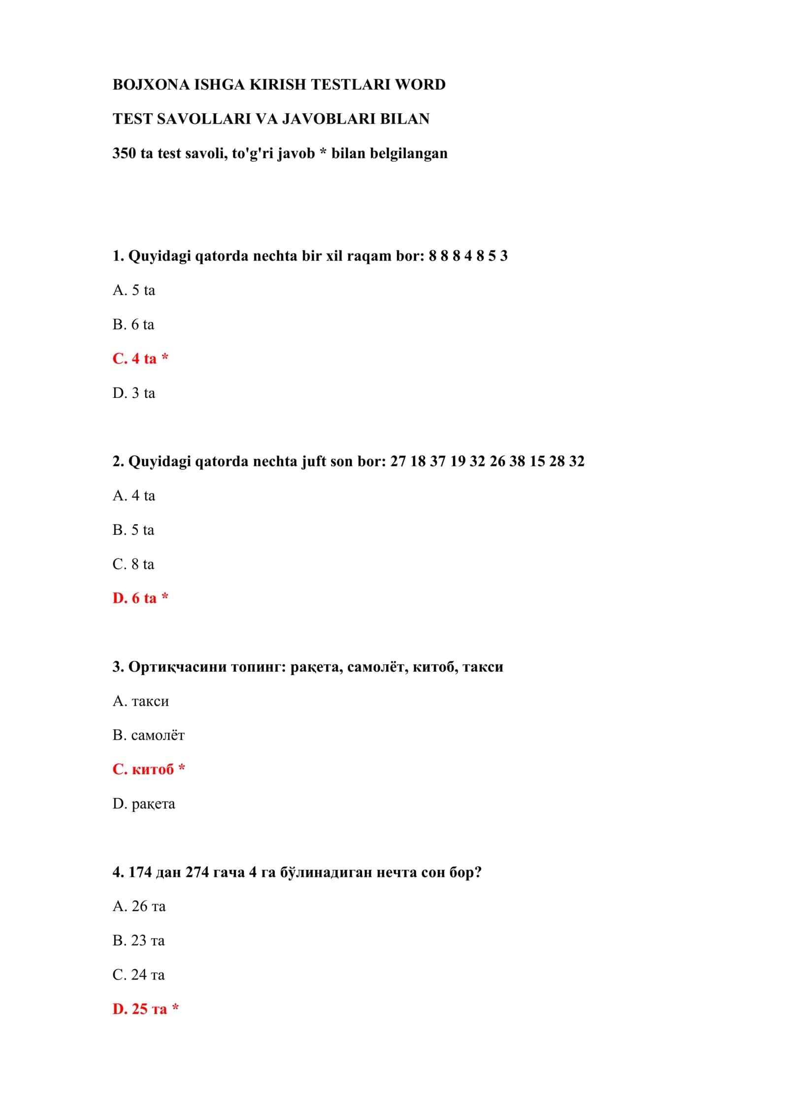 KIRISH TESTLARI WORD 2