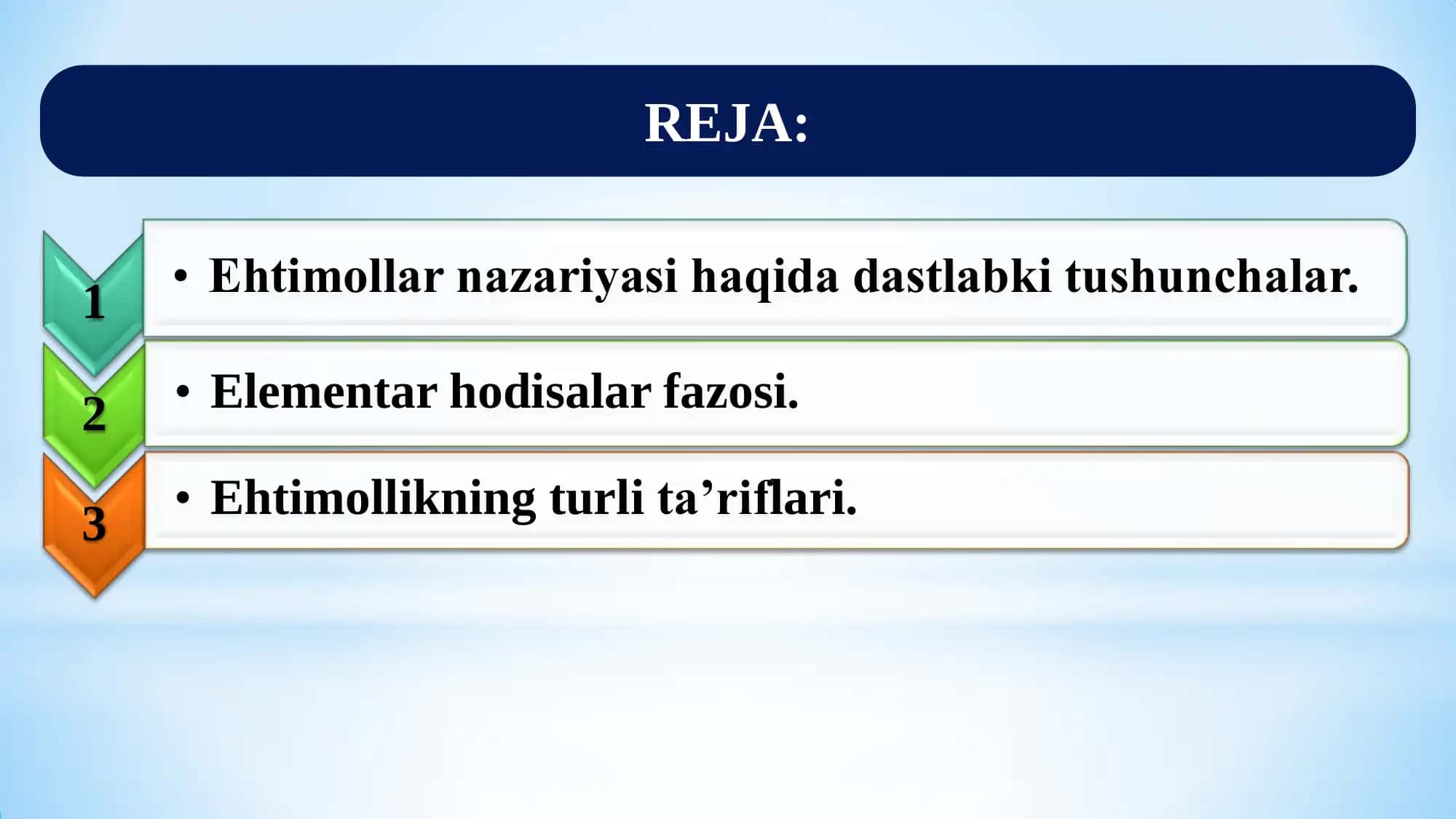 Elementar hodisalar fazosi. Ehtimolning ta’riflari 2