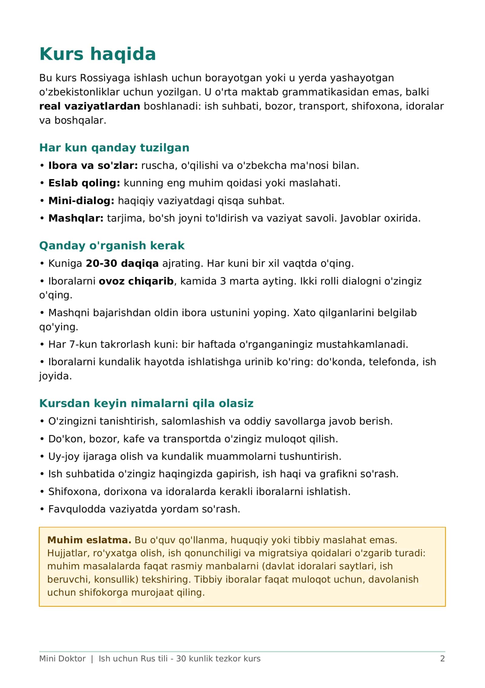 ISH UCHUN RUS TILI 30 kunlik tezkor kurs 2