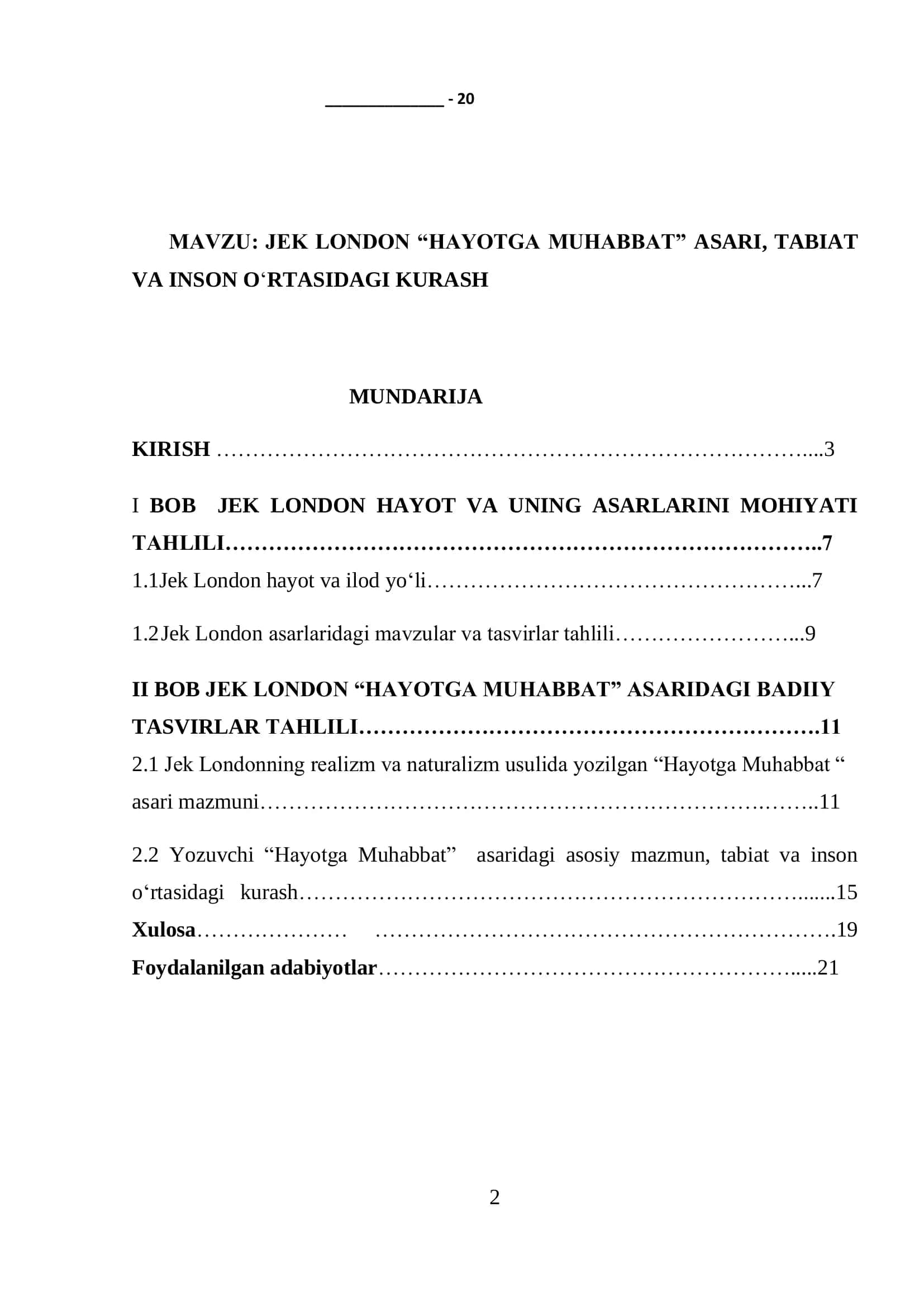 JEK LONDON "HAYOTGA MUHABBAT" ASARI, TABIAT VA INSON O‘RTASIDAGI KURASH 2