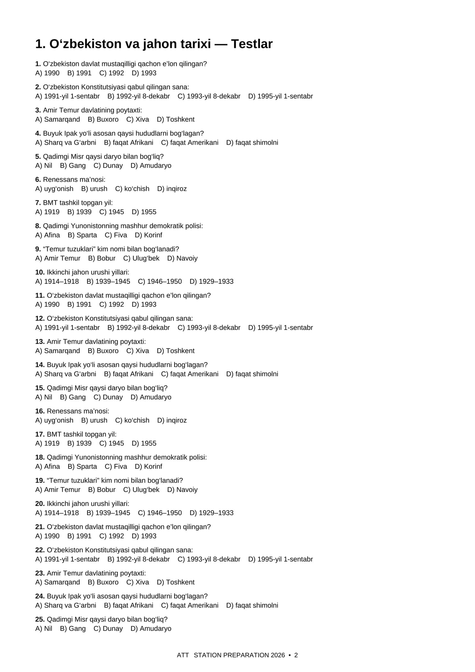 TARIX ATTESTATSIYA PREPARATION 2026 2