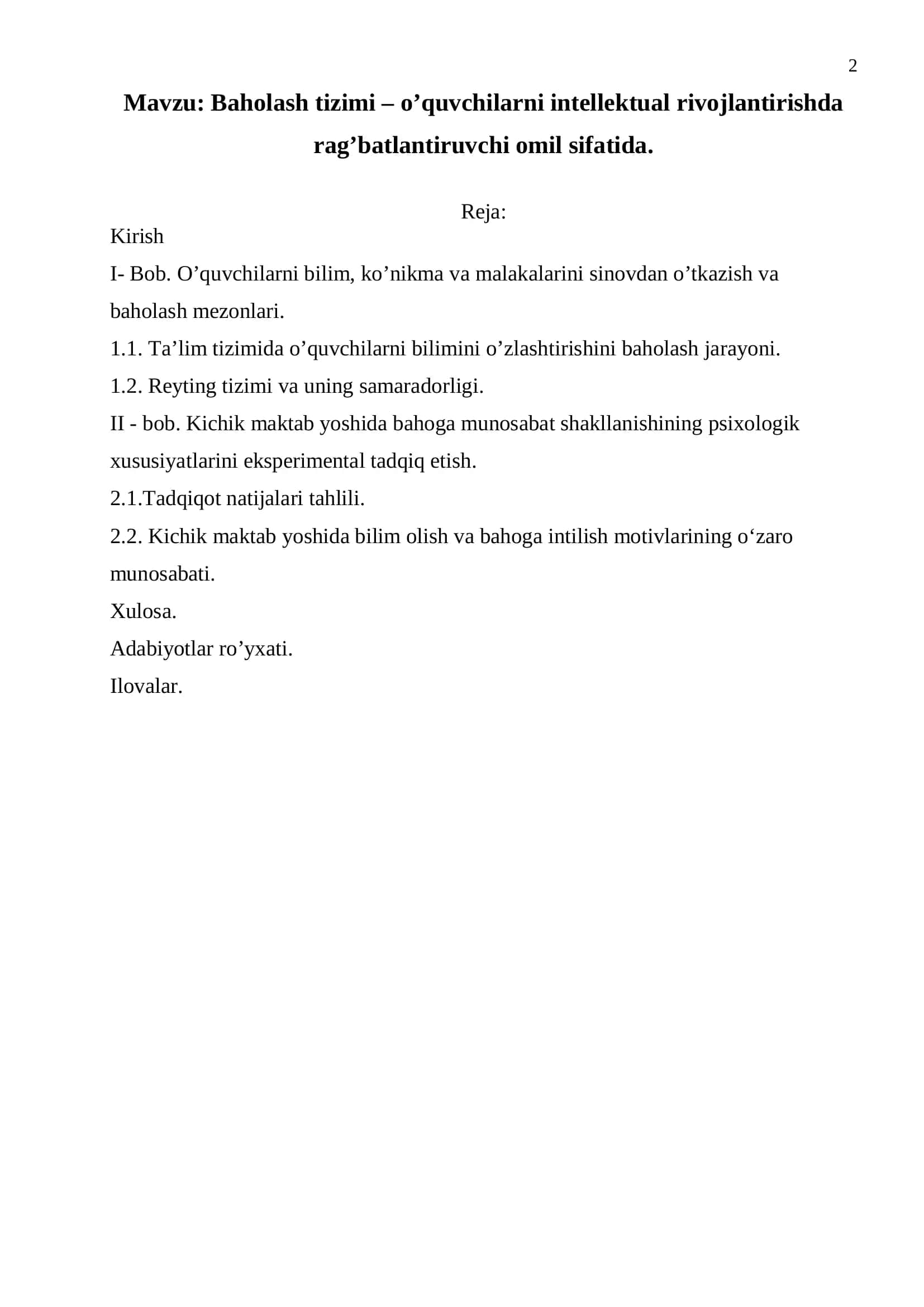 Baholash tizimi – o’quvchilarni intellektual rivojlantirishda rag’batlantiruvchi omil sifatida 2