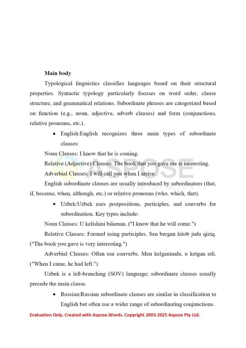 The Typological Analysis of the Syntactic Features of Subordinate Phrases in Present Day English and Uzbek/Russian Languages 2