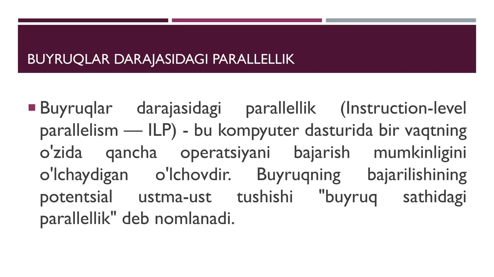 BUYRUQLAR DARAJASIDA PARALLELIKNI TA’MINLASH USULLARI 2
