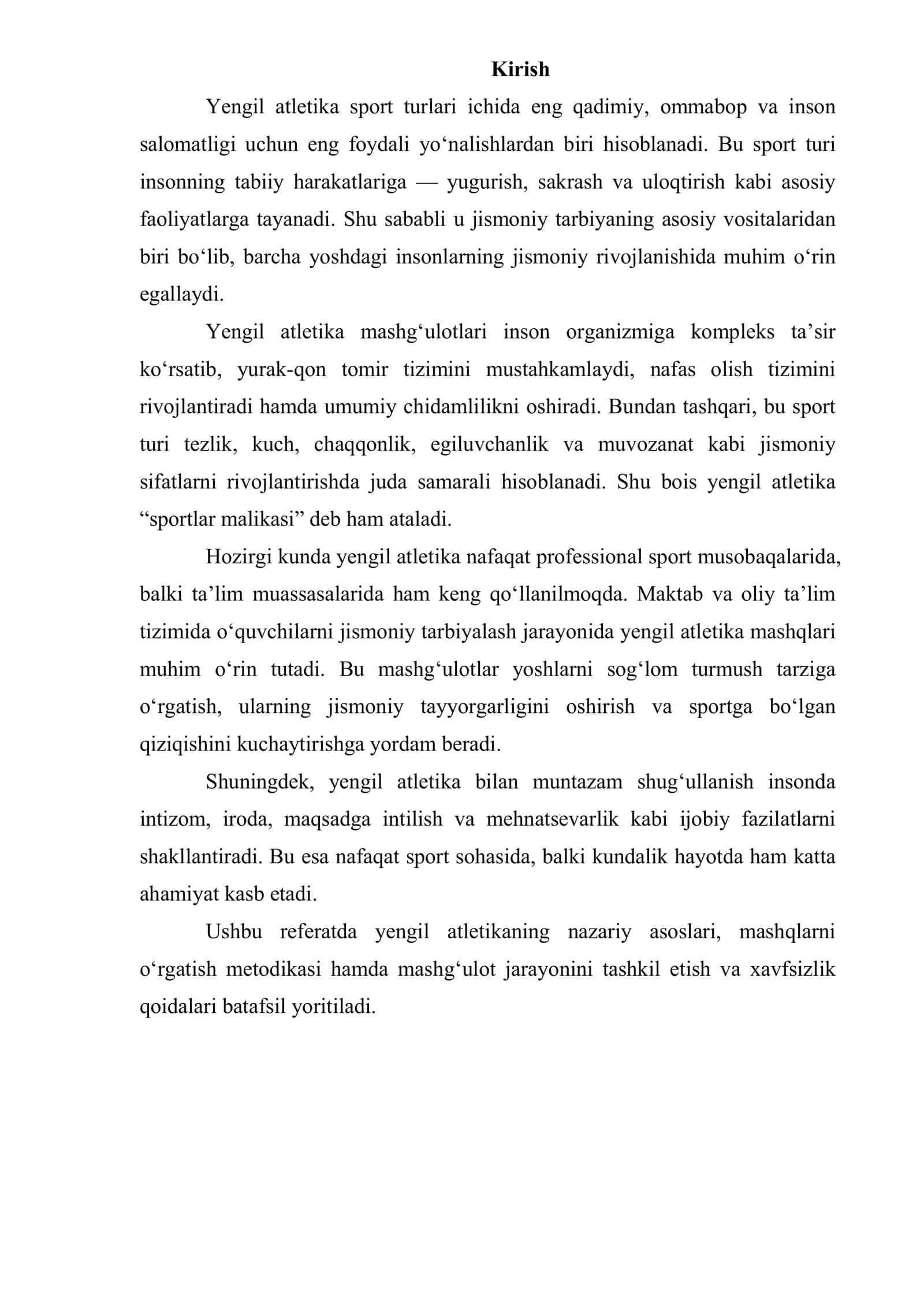 Yengil atletika bilan shug'ullanish va o'rganish asoslari 2