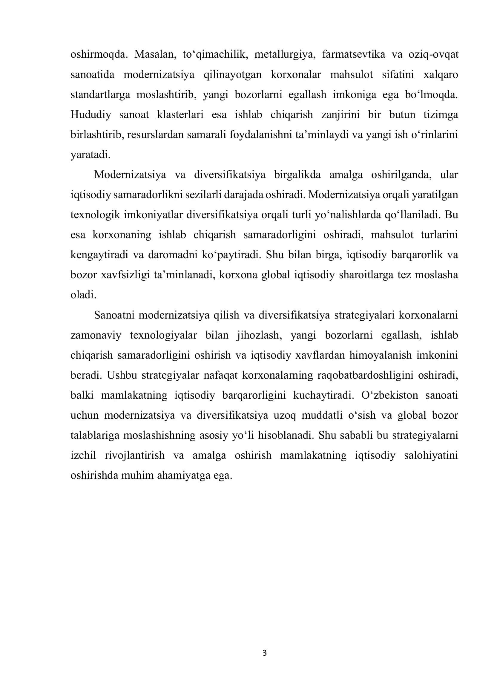 Sanoatni modernizatsiya qilish va diversifikatsiya strategiyasi 2