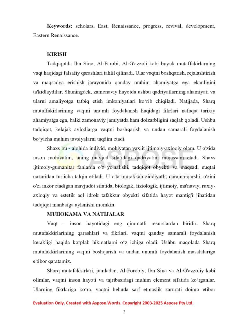 SHARQ MUTAFFAKIRLARNING QARASHLARIDA VAQTDAN UNUMLI FOYDALANISH MASALALARINING TAHLILI 2