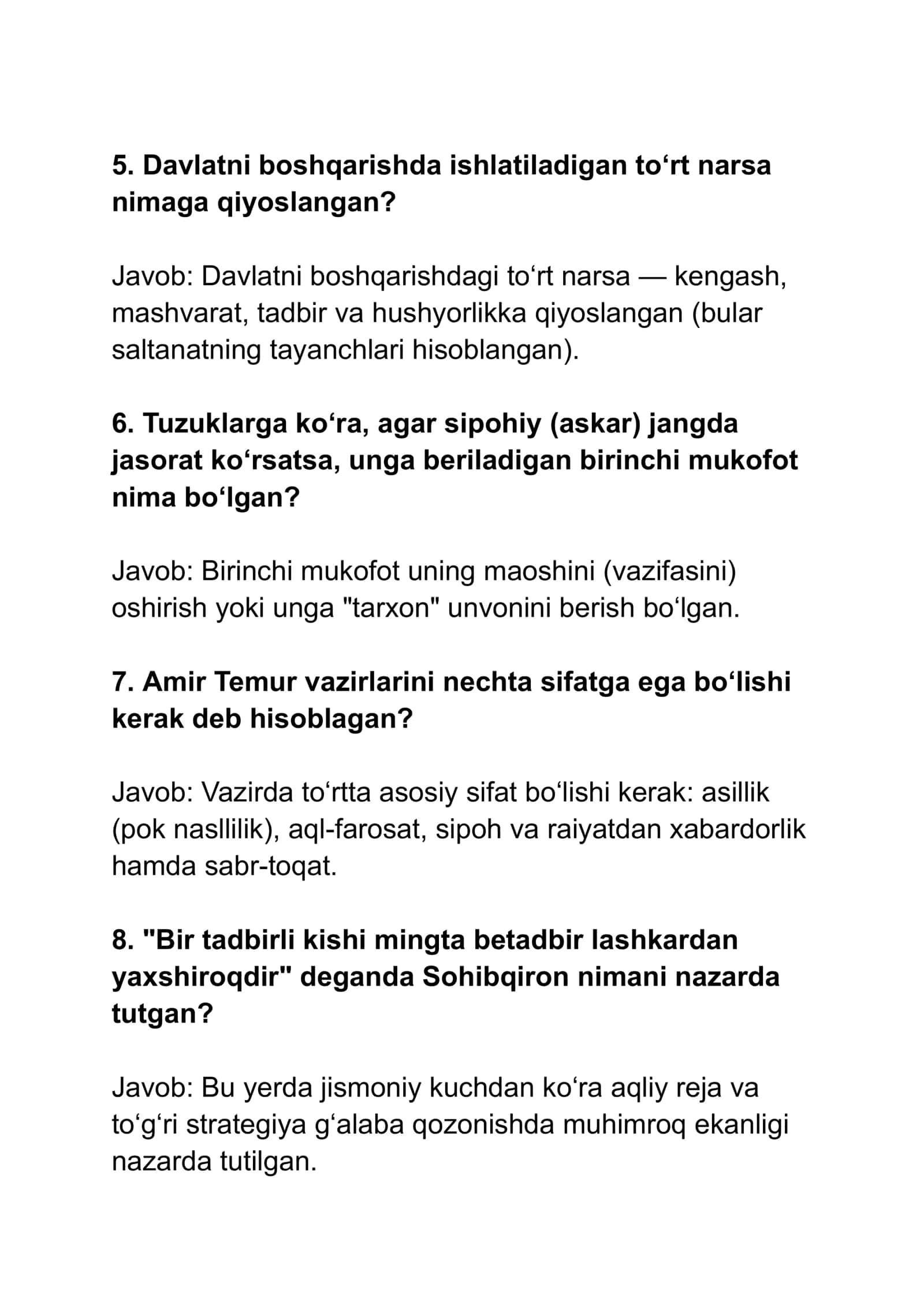 Temur tuzuklari (Amir Temur va "Temur tuzuklari" bo‘yicha savol-javoblar) 2