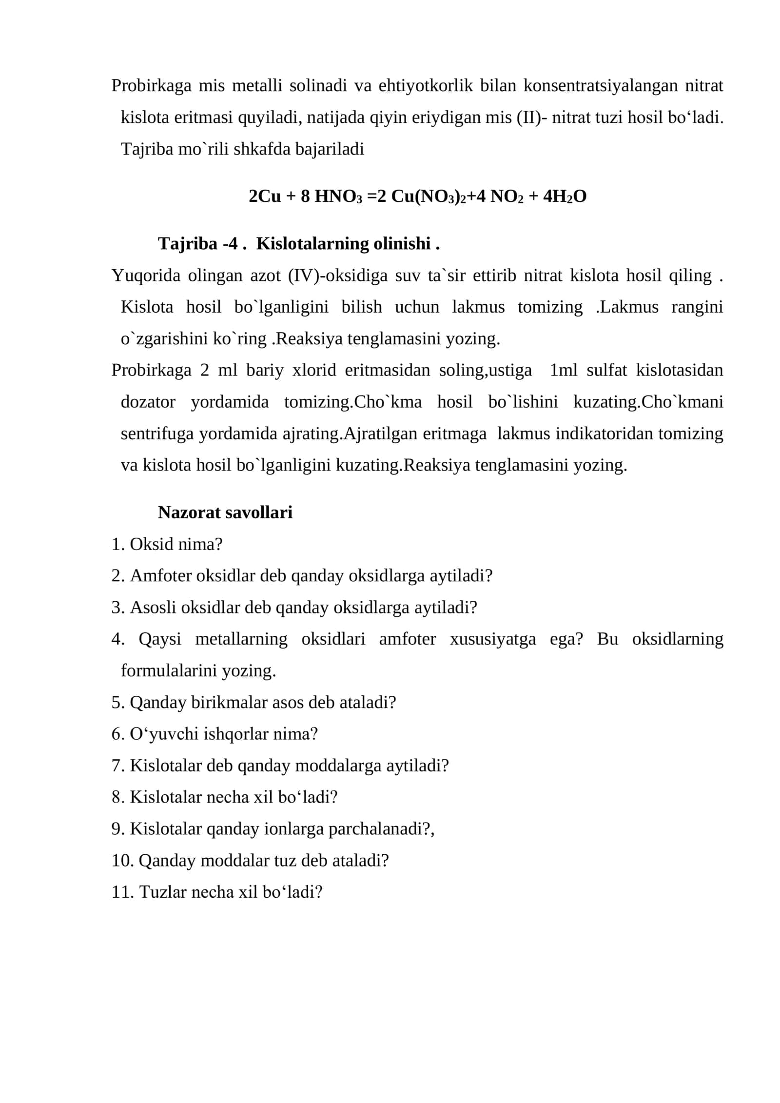 ANORGANIK BIRIKMALARNING SINFLARI, OLINISHI VA XOSSALARI 2