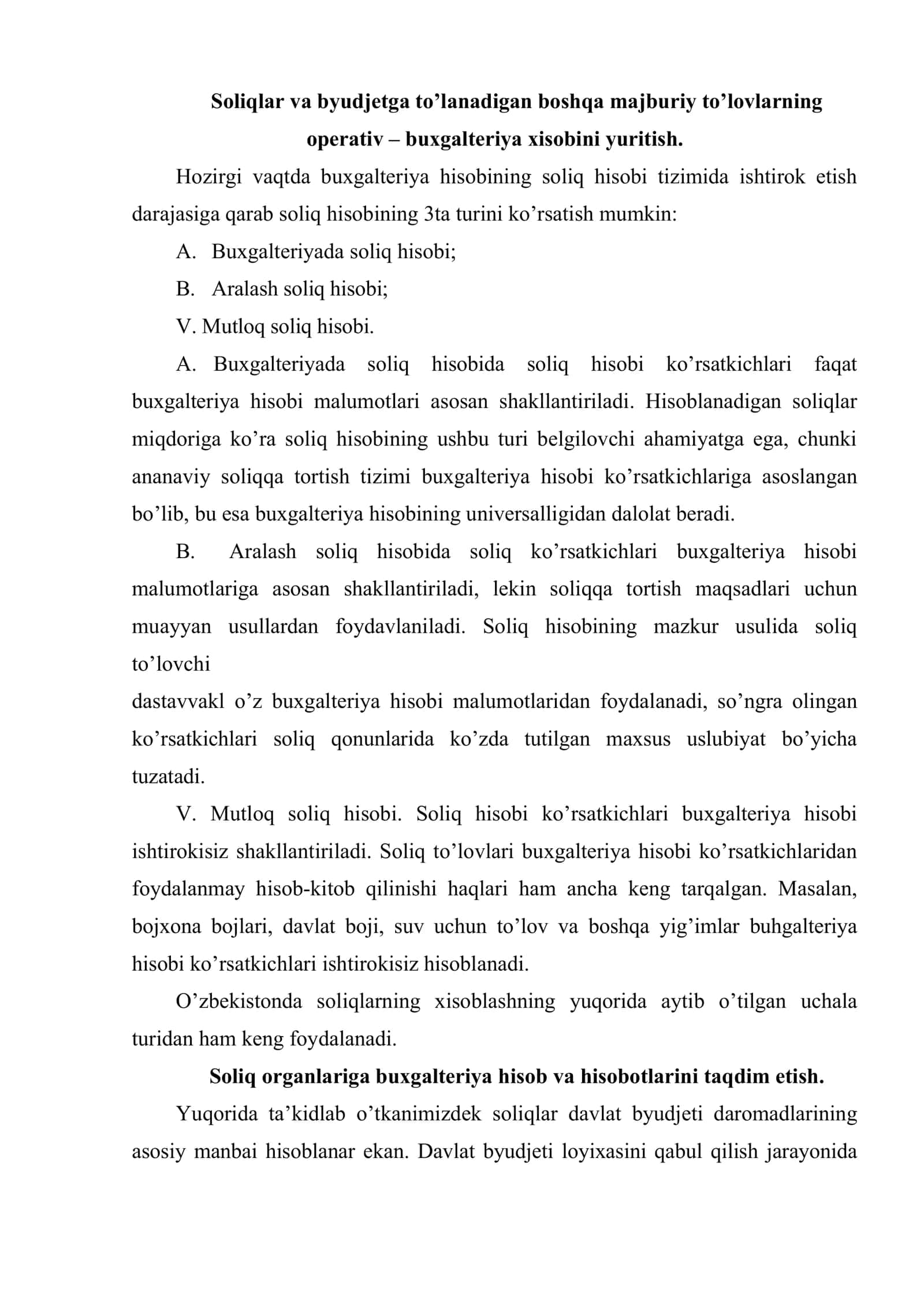 Soliqlar va to’lovlar tushumi hisobini yuritish 2