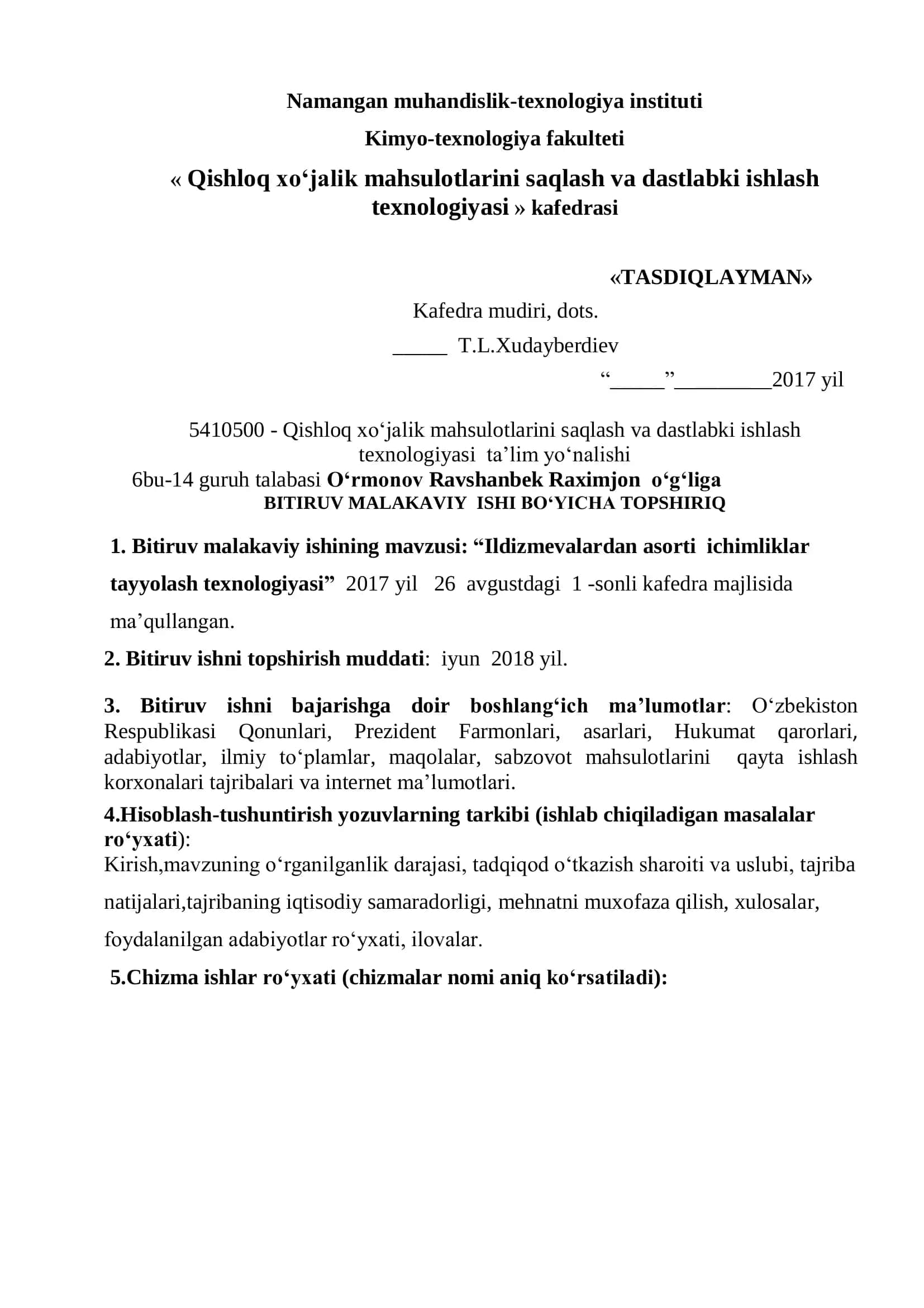 Qishloq xo‘jalik mahsulotlarini saqlash va dastlabki ishlash texnologiyasi ta’lim yo‘nalishi 2