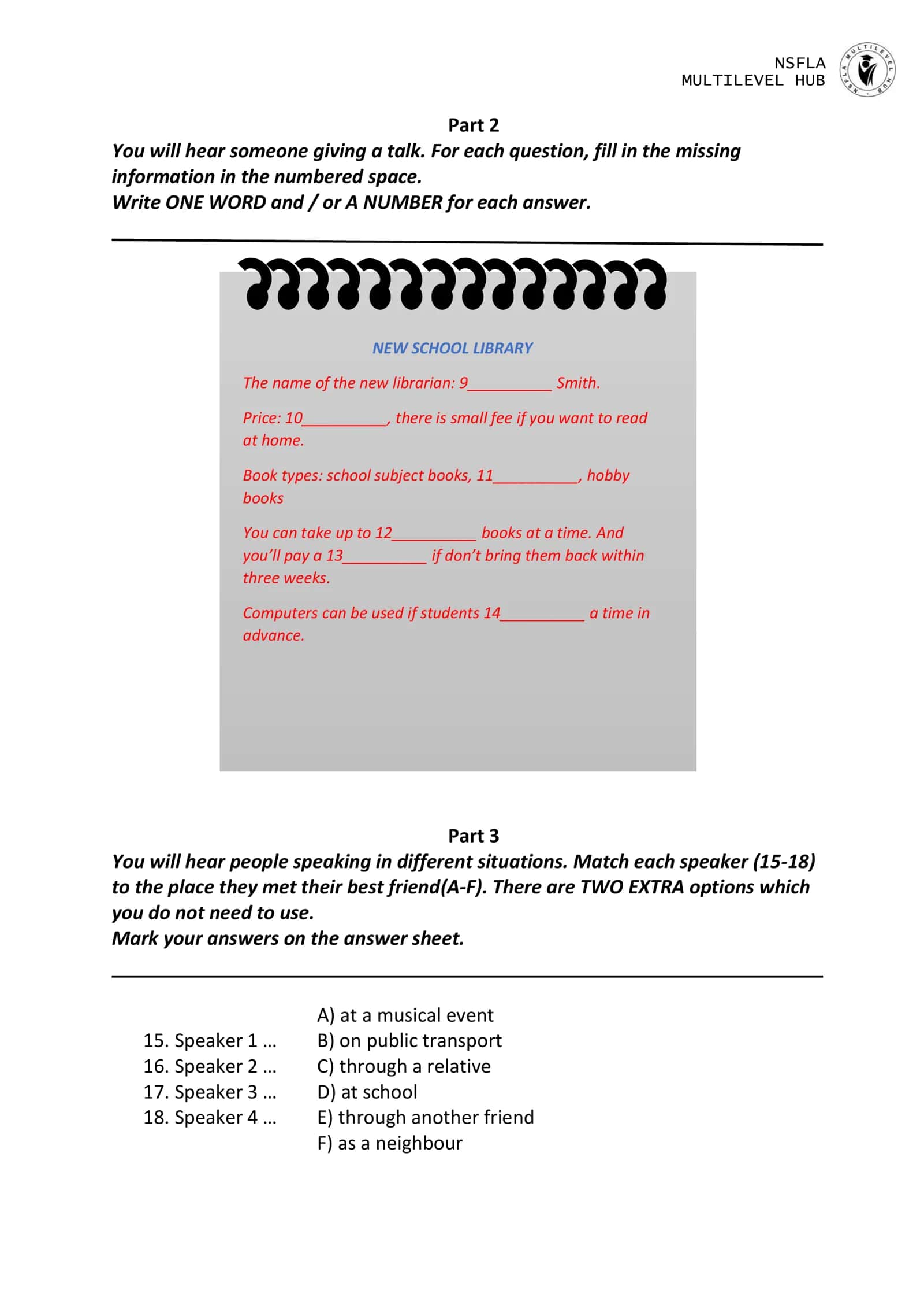 NSFLA Listening Paper 2