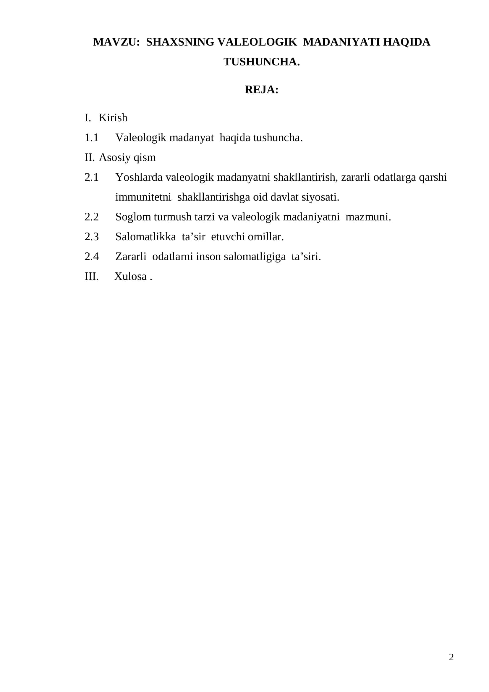 SHAXSNING VALEOLOGIK MADANIYATI HAQIDA TUSHUNCHA 2