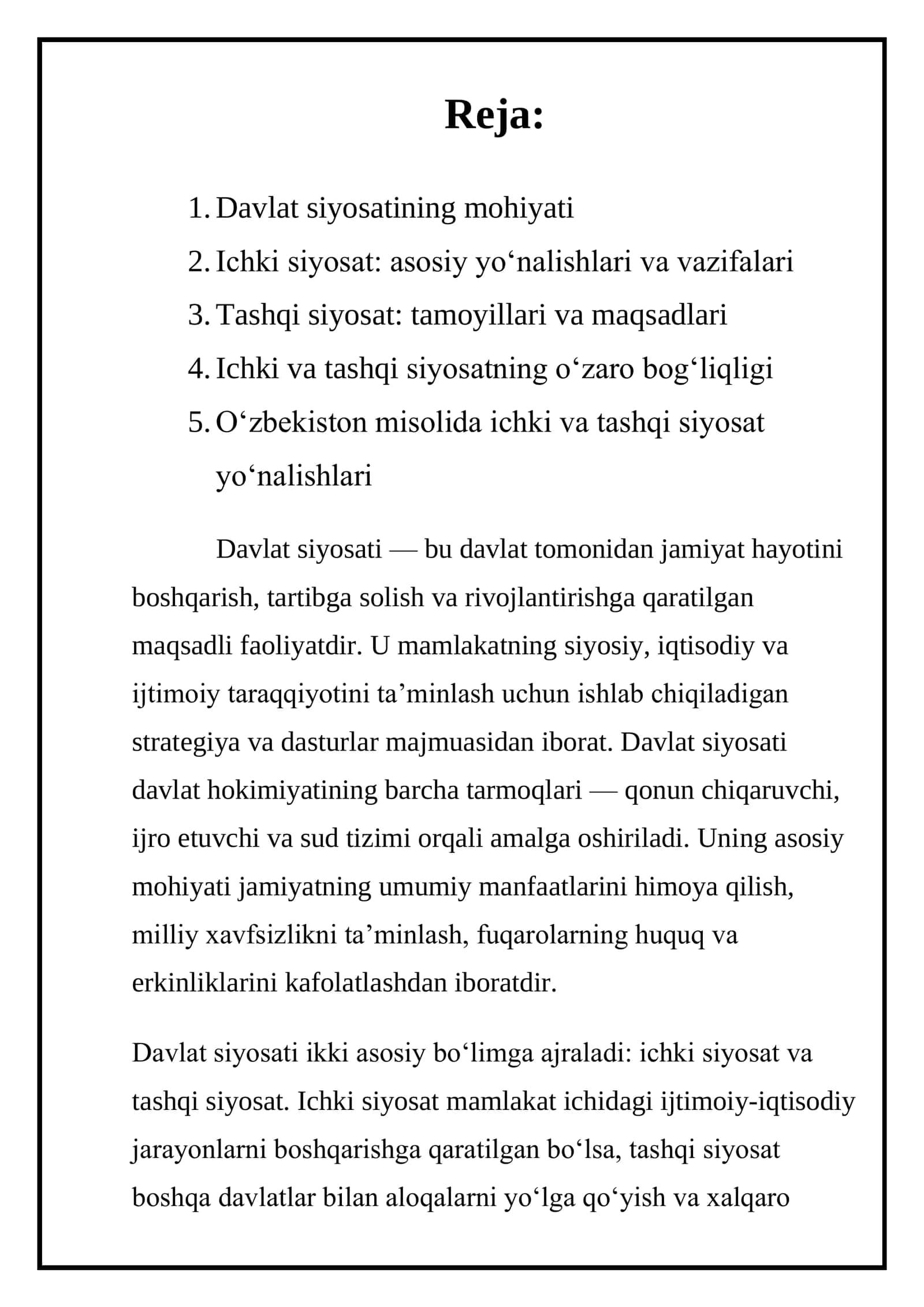 Davlatning ichki va tashqi siyosati 2