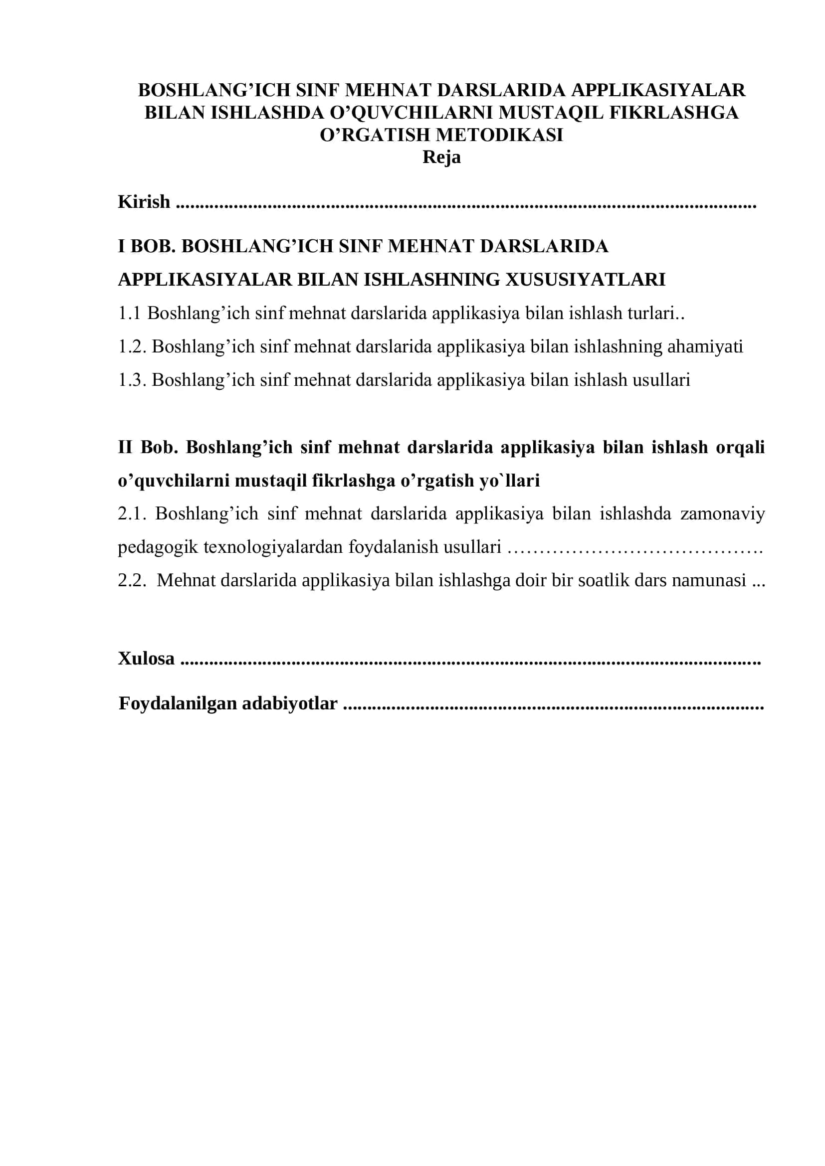BOSHLANG'ICH SINF MEHNAT DARSLARIDA APILIKASIYALAR BILAN ISHLASHDA O'QUVCHILARNI MUSTAQIL FIKRLASHGA O'RGATISH METODIKASI 2