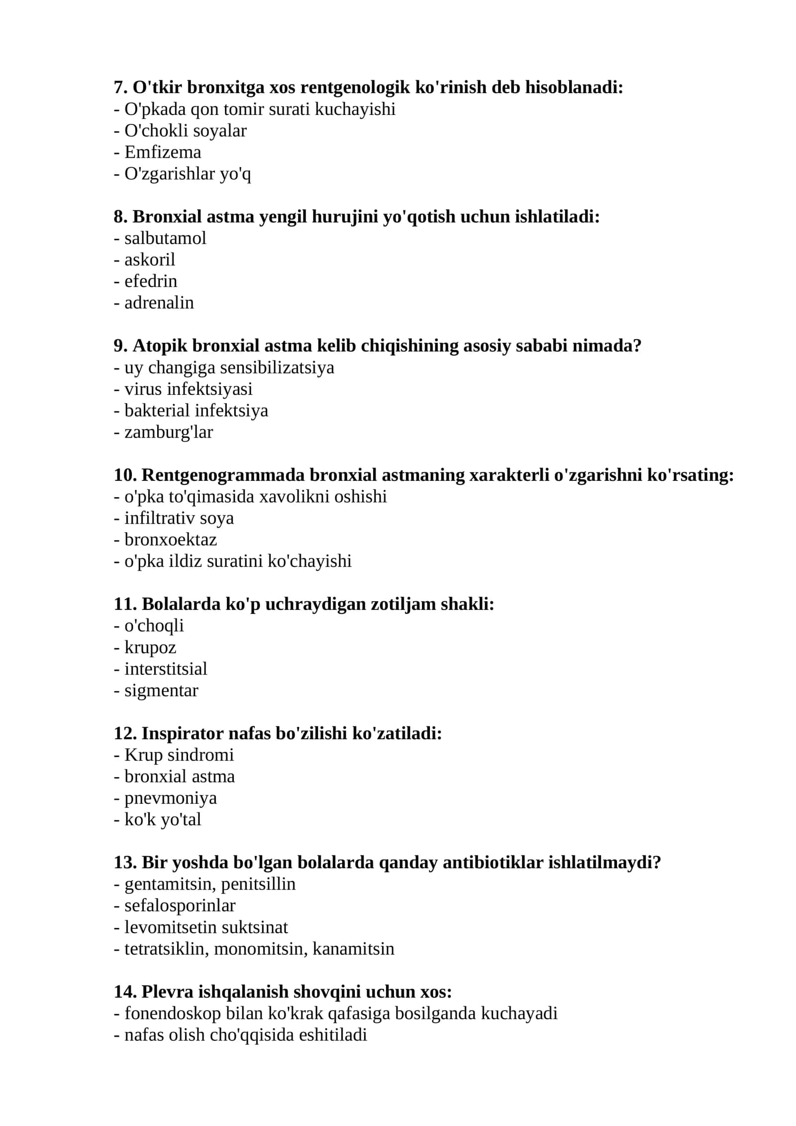 Pediatriya ordinatura va magistratura uchun test 2