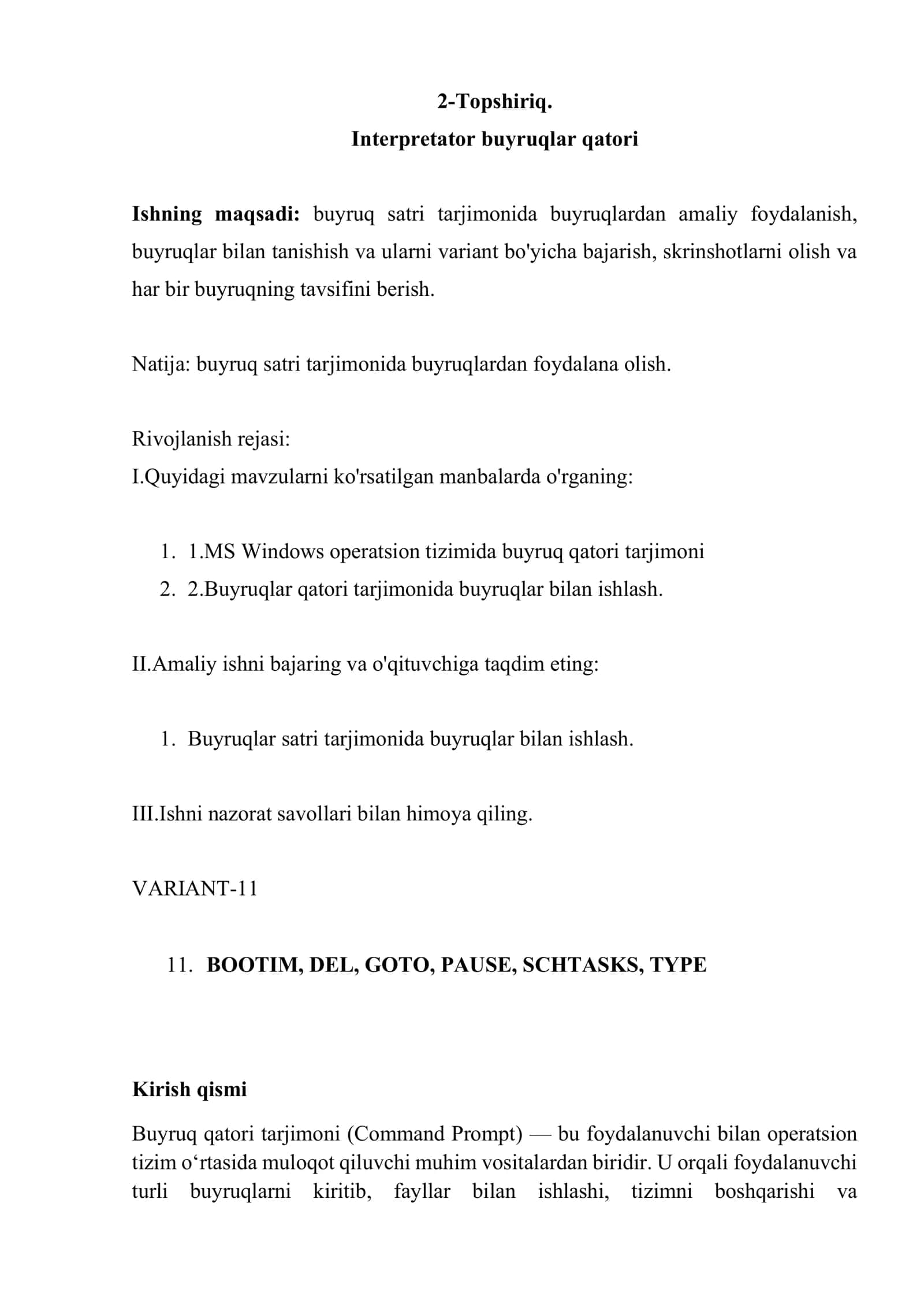 Interpetator buyruqlar qatori 2