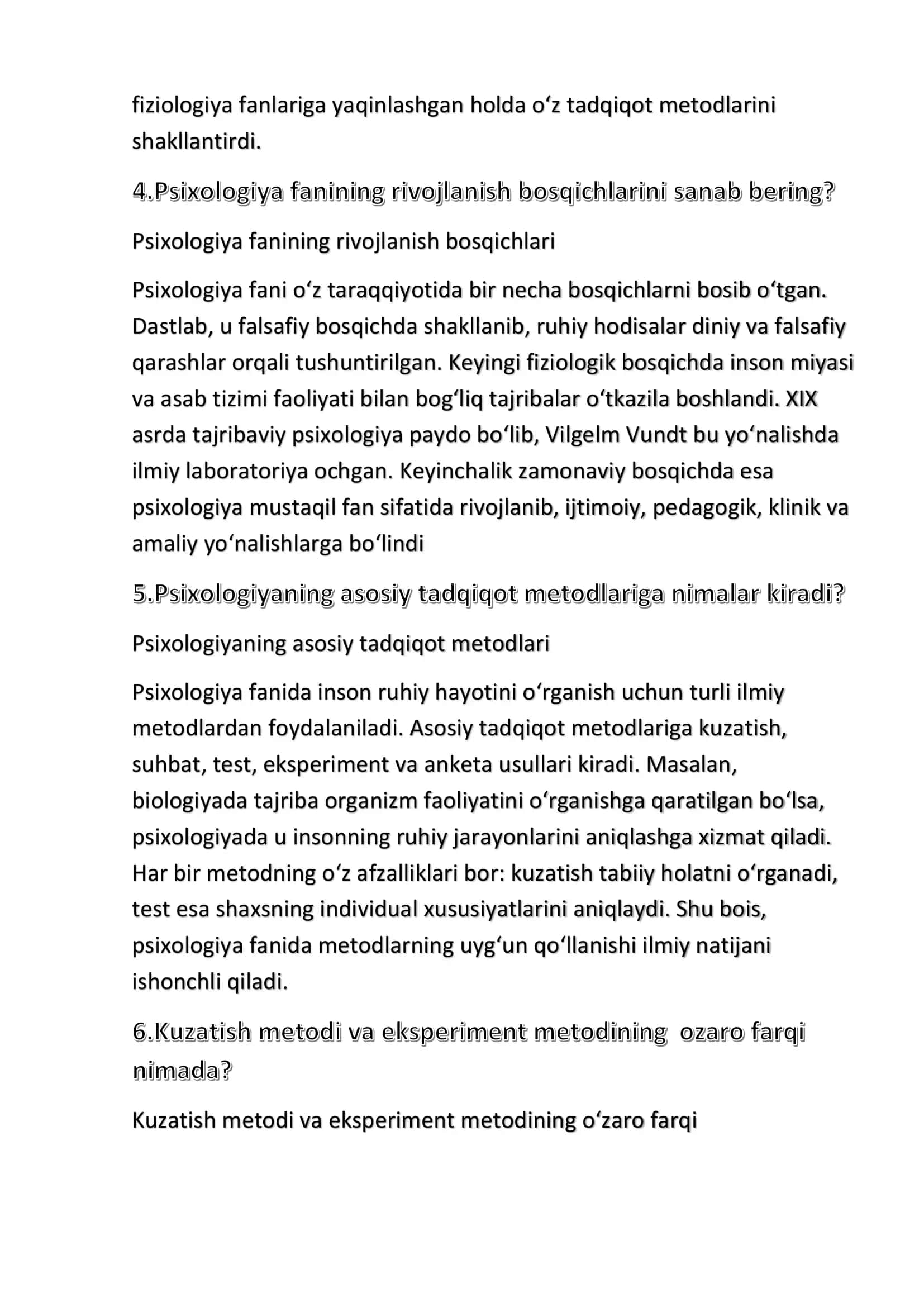 umumiy psixologiya boyicha savol javoblar 2