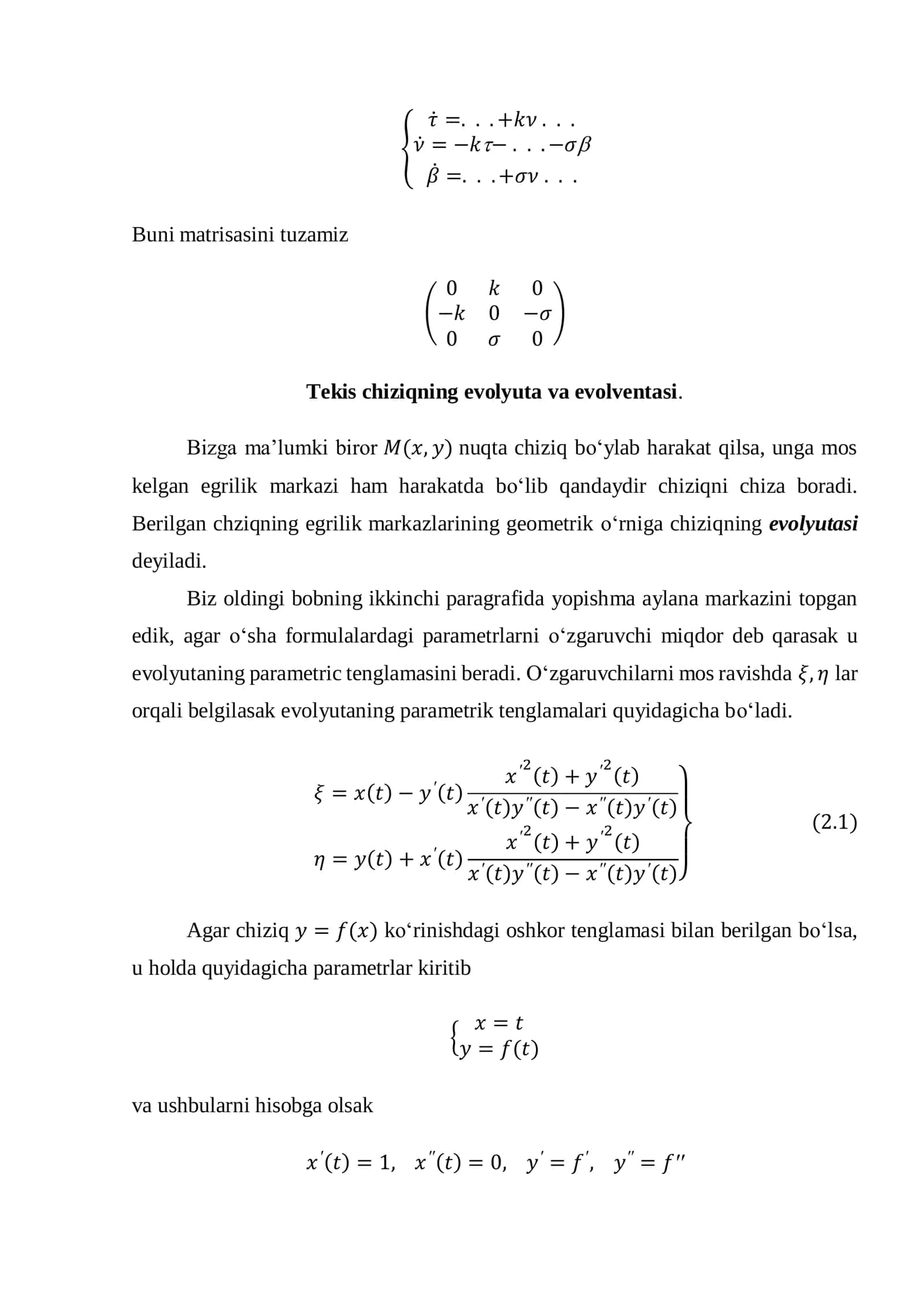 14-mavzu: Tekis chiziqning evolyuta va evolventasi 2