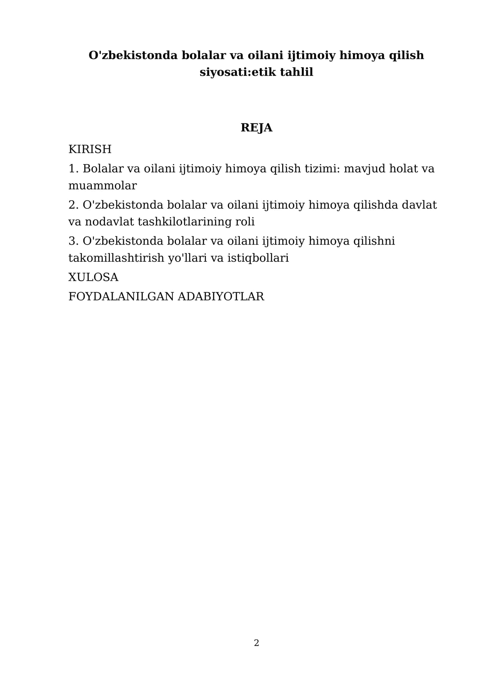 O'zbekistonda bolalar va oilani ijtimoiy himoya qilish siyosati:etik tahlil 2
