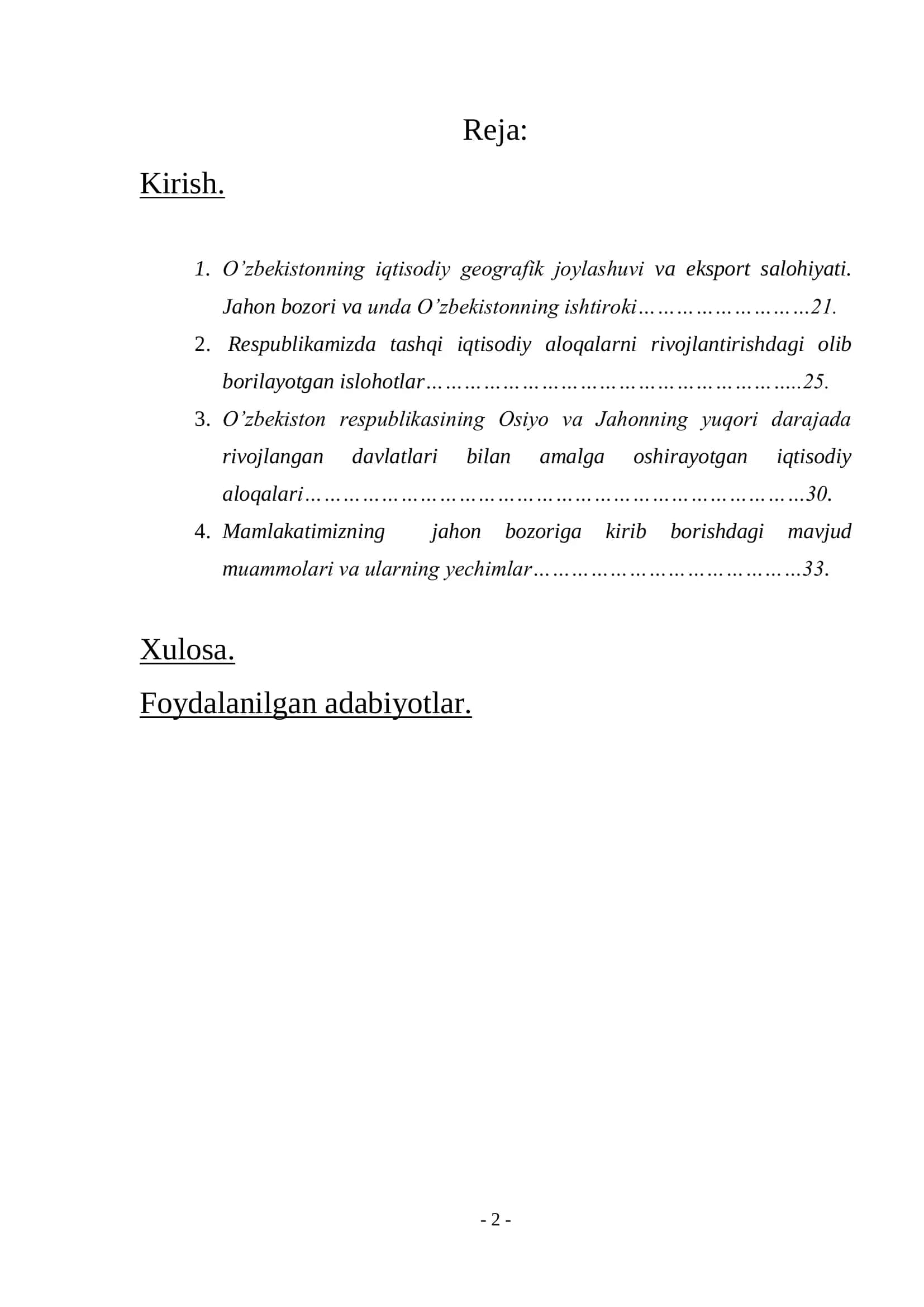 O‘zbekistonning Jahon bozoriga kirib borish muammolari 2