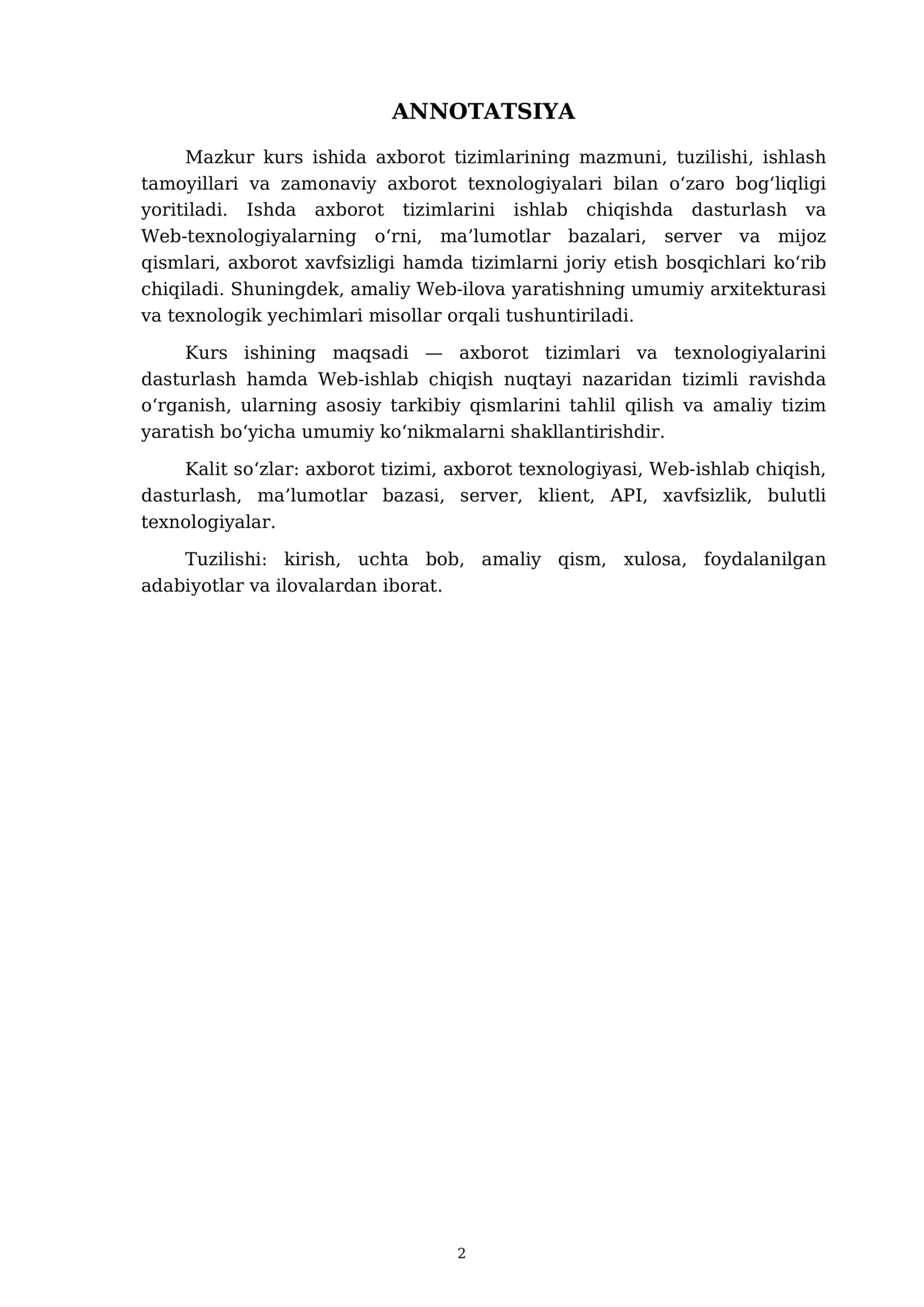 AXBOROT TIZIMLARI VA TEXNOLOGIYALARI 2