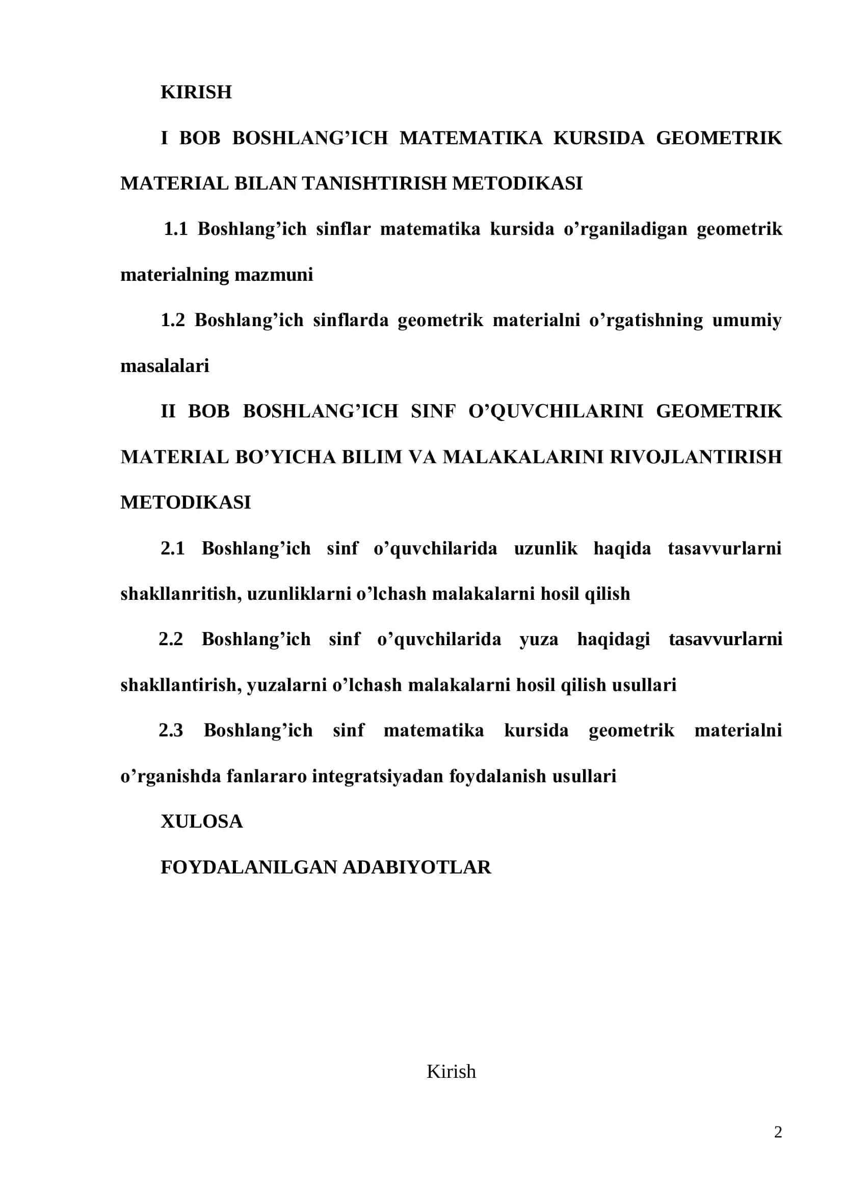 "BOSHLANG‘ICH SINFLARDA GEOMETRIK MATERIALLARNI O‘RGATISH METODIKASI" (3-4-SINF MATEMATIKA DARSLARI MISOLIDA) 2