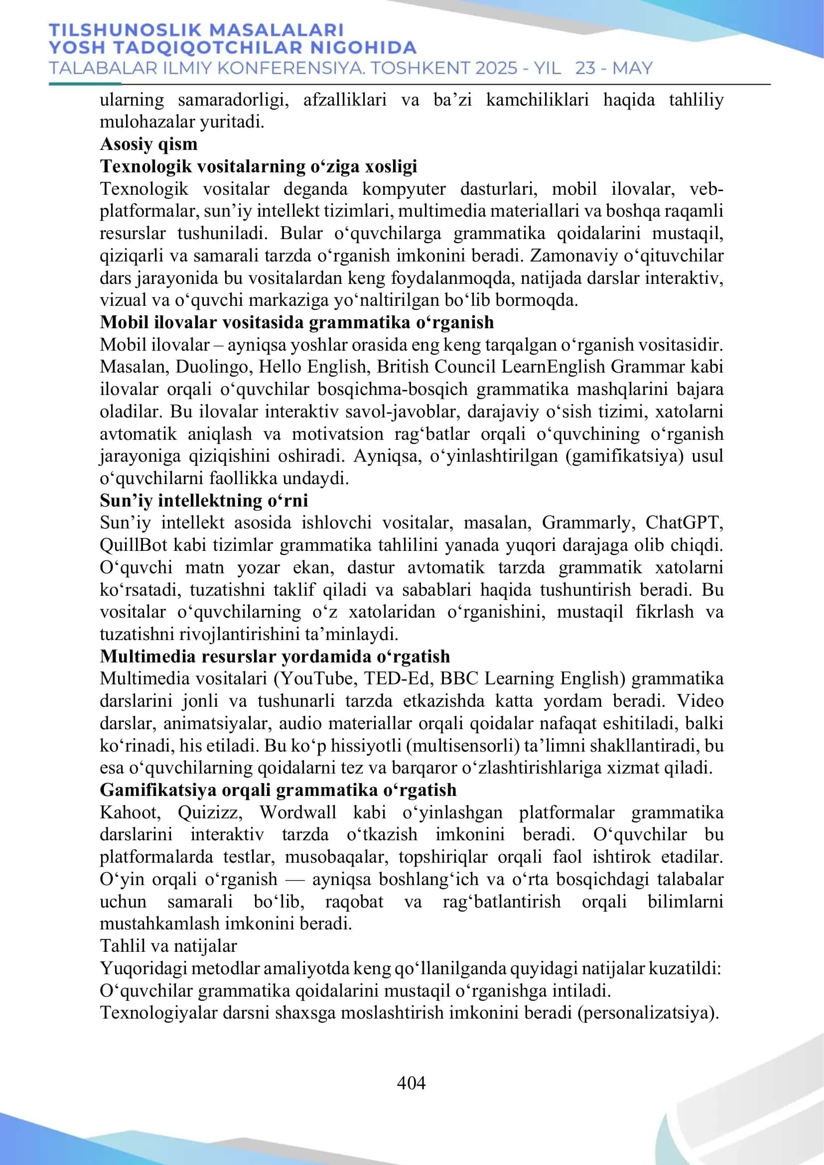 TEXNOLOGIK VOSITALAR YORDAMIDA INGLIZ TILI GRAMMATIKASINI O‘RGATISH METODLARI 2