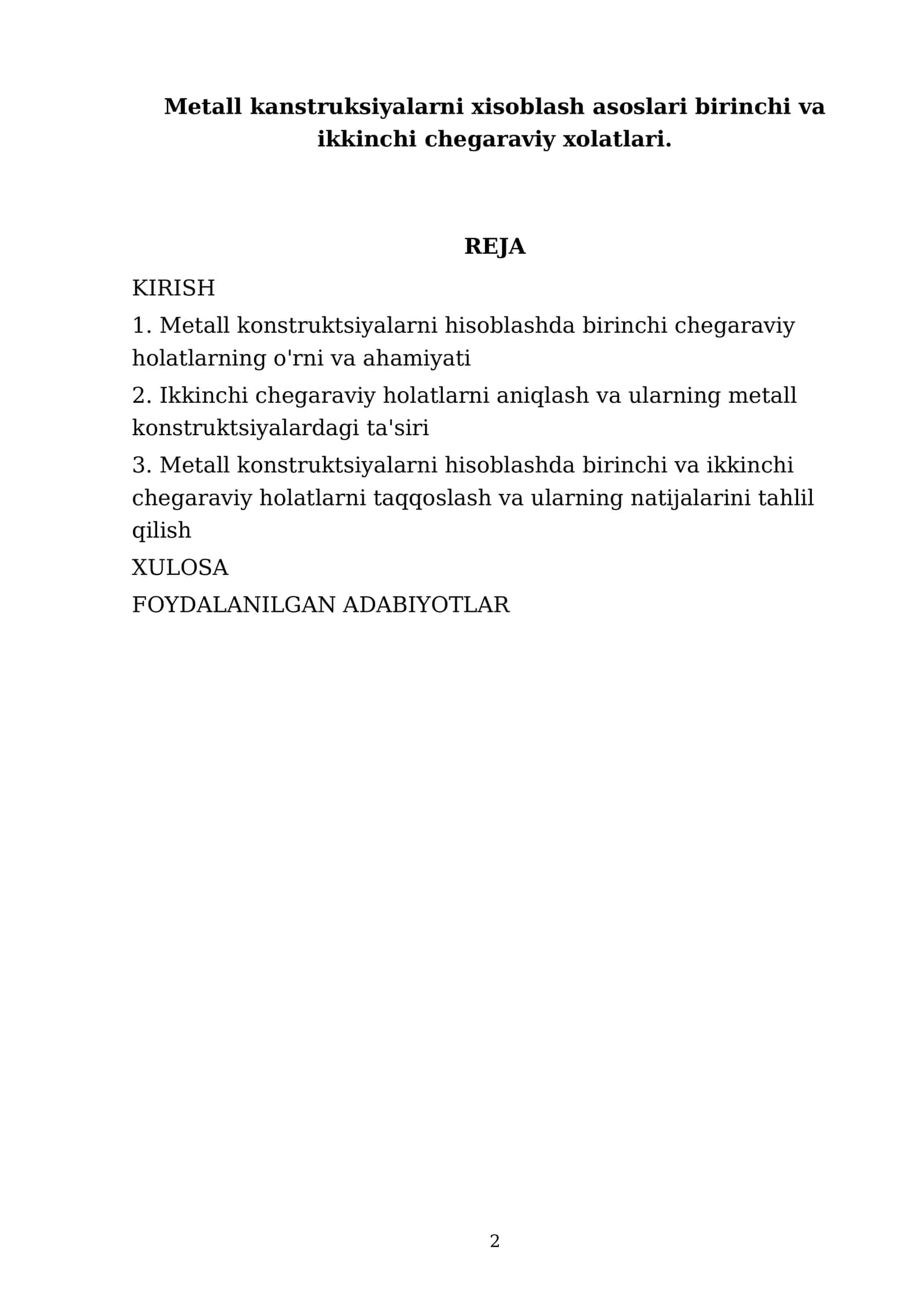 Metall kanstruksiyalarni xisoblash asoslari birinchi va ikkinchi chegaraviy xolatlari 2