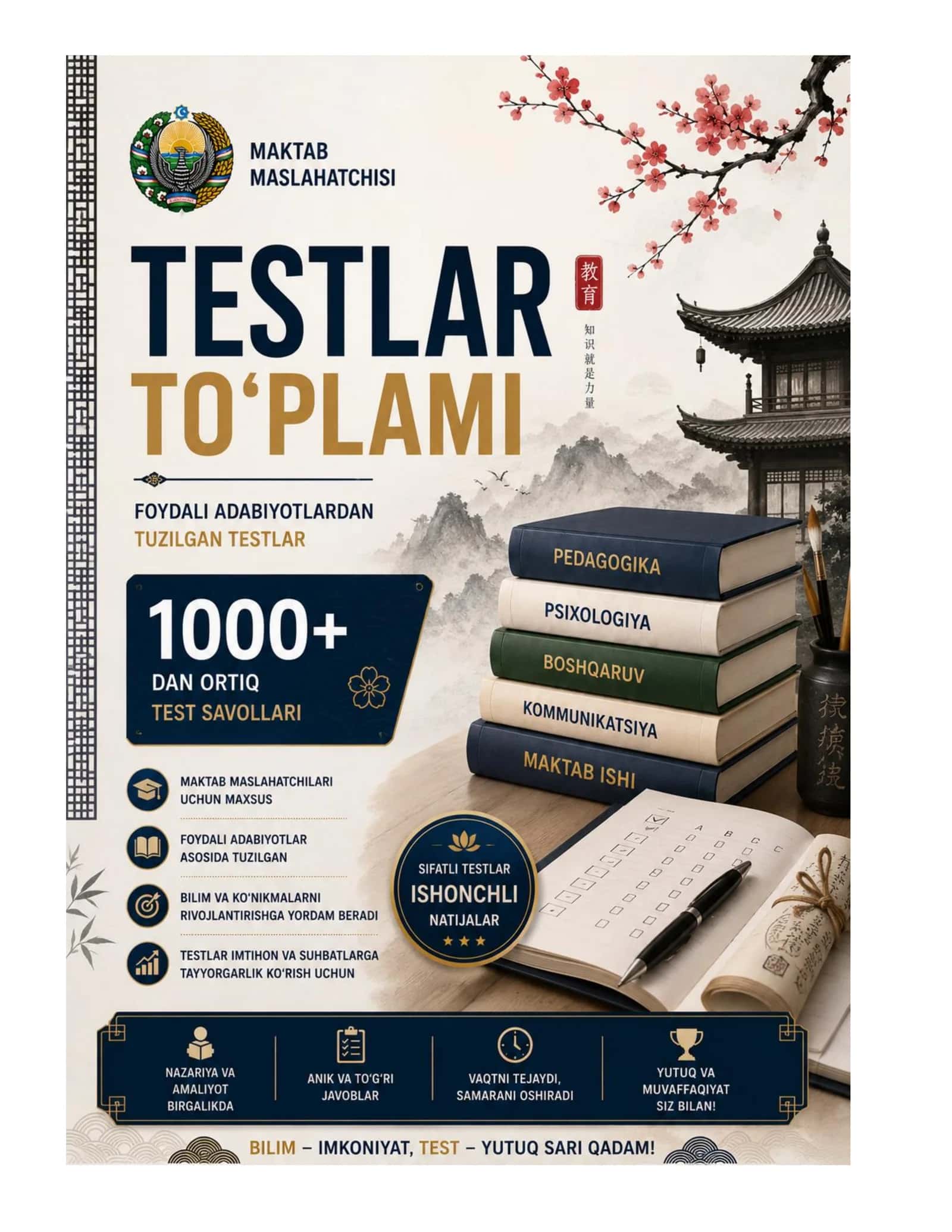 MAKTAB MASLAHATCHISI LAVOZIMIGA ISHGA KIRISH TEST SINOVlARI 1000+ 2