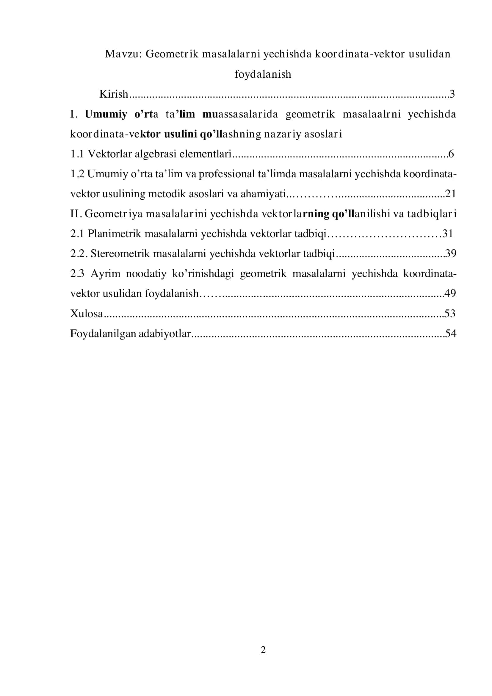 GEOMETRIK MASALALARNI YECHISHDA KOORDINATA-VEKTOR  USULIDAN FOYDALANISH 2