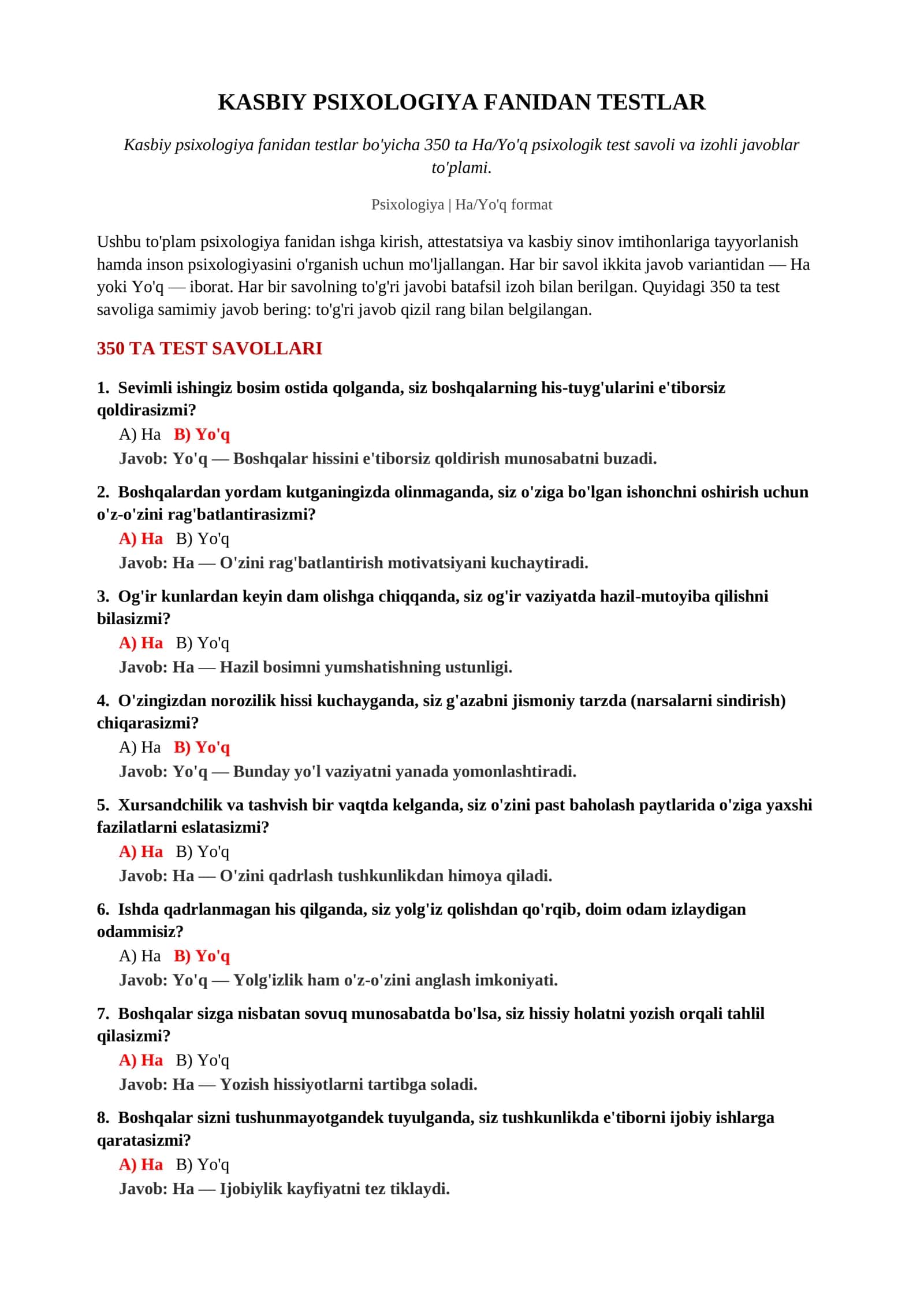KASBIY PSIXOLOGIYA FANIDAN TESTLAR 2