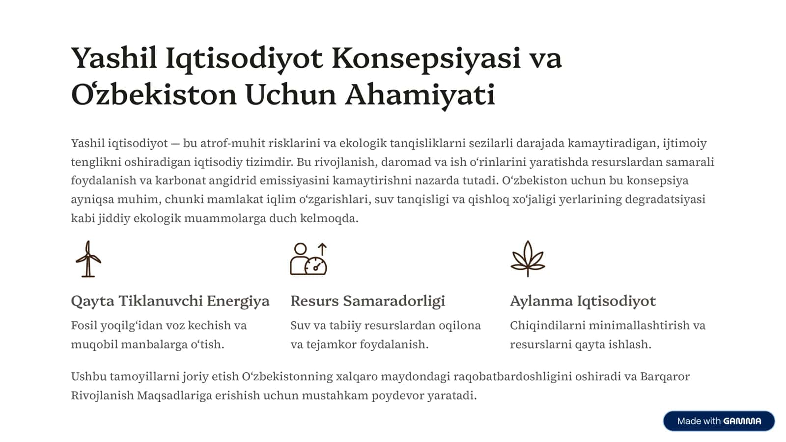 Yashil Iqtisodiyot: O»zbekistonnin g Barqaror Kelajagi 2