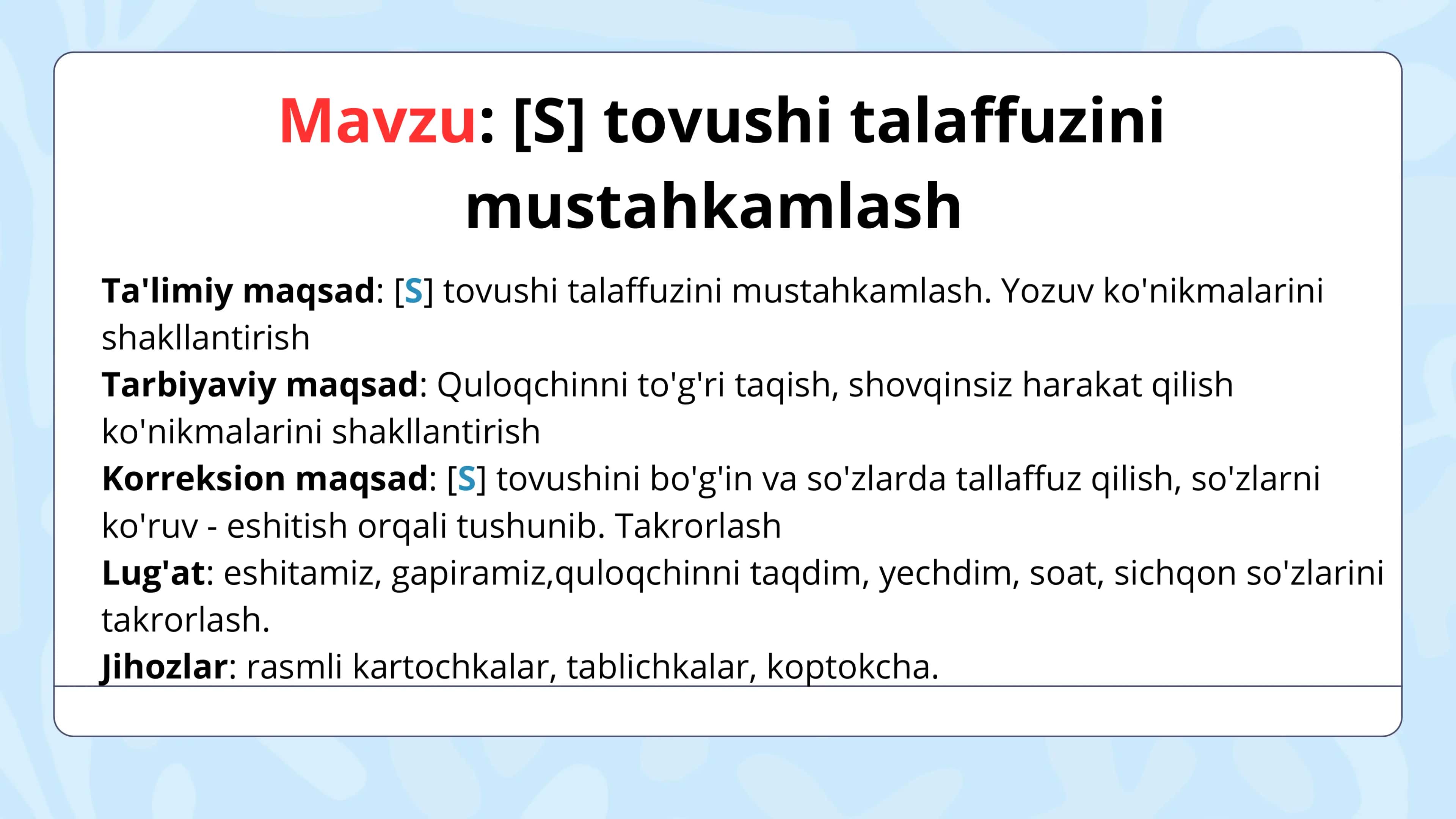 Yakka mashg'ulot ishlanmasi 2
