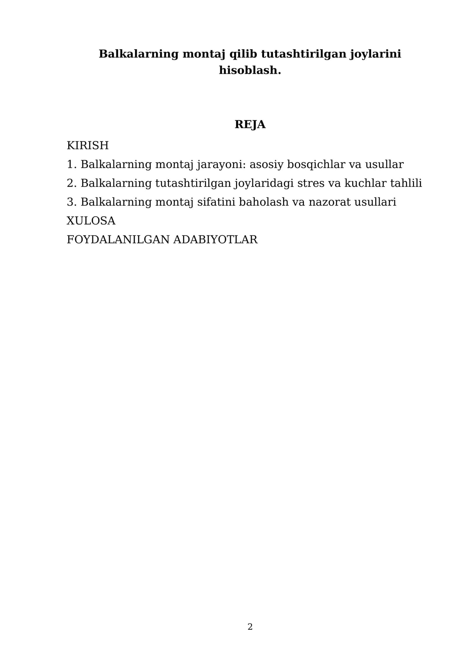 Balkalarning montaj qilib tutashtirilgan joylarini hisoblash 2