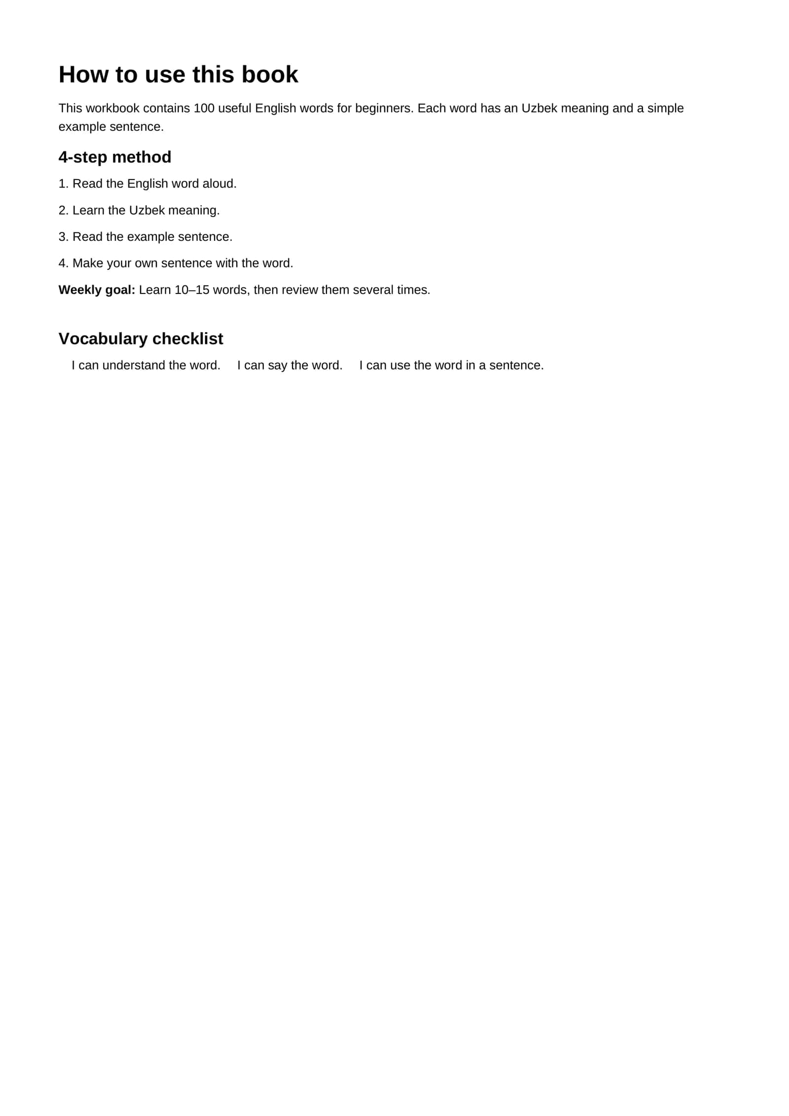 BEGINNER VOCABULARY 100 Essential English Words 2