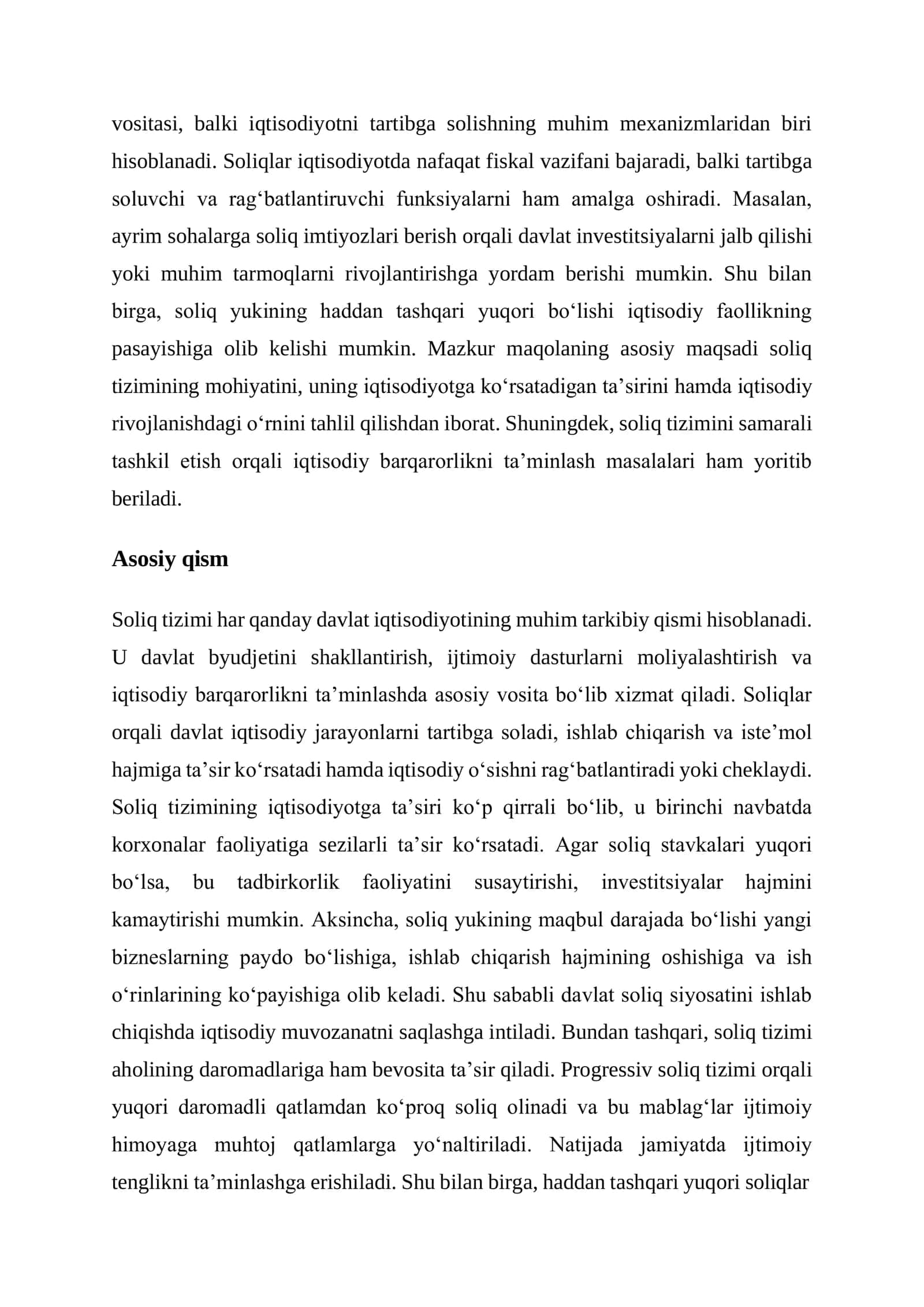 SOLIQ TIZIMI VA UNING IQTISODIYOTGA TA’SIRI 2