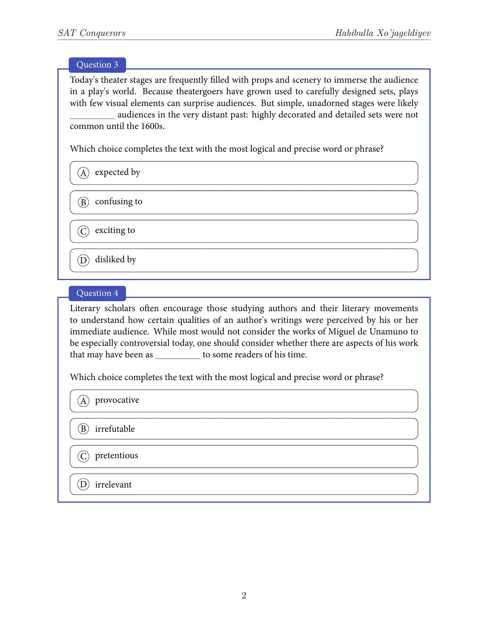 SAT Questions 2