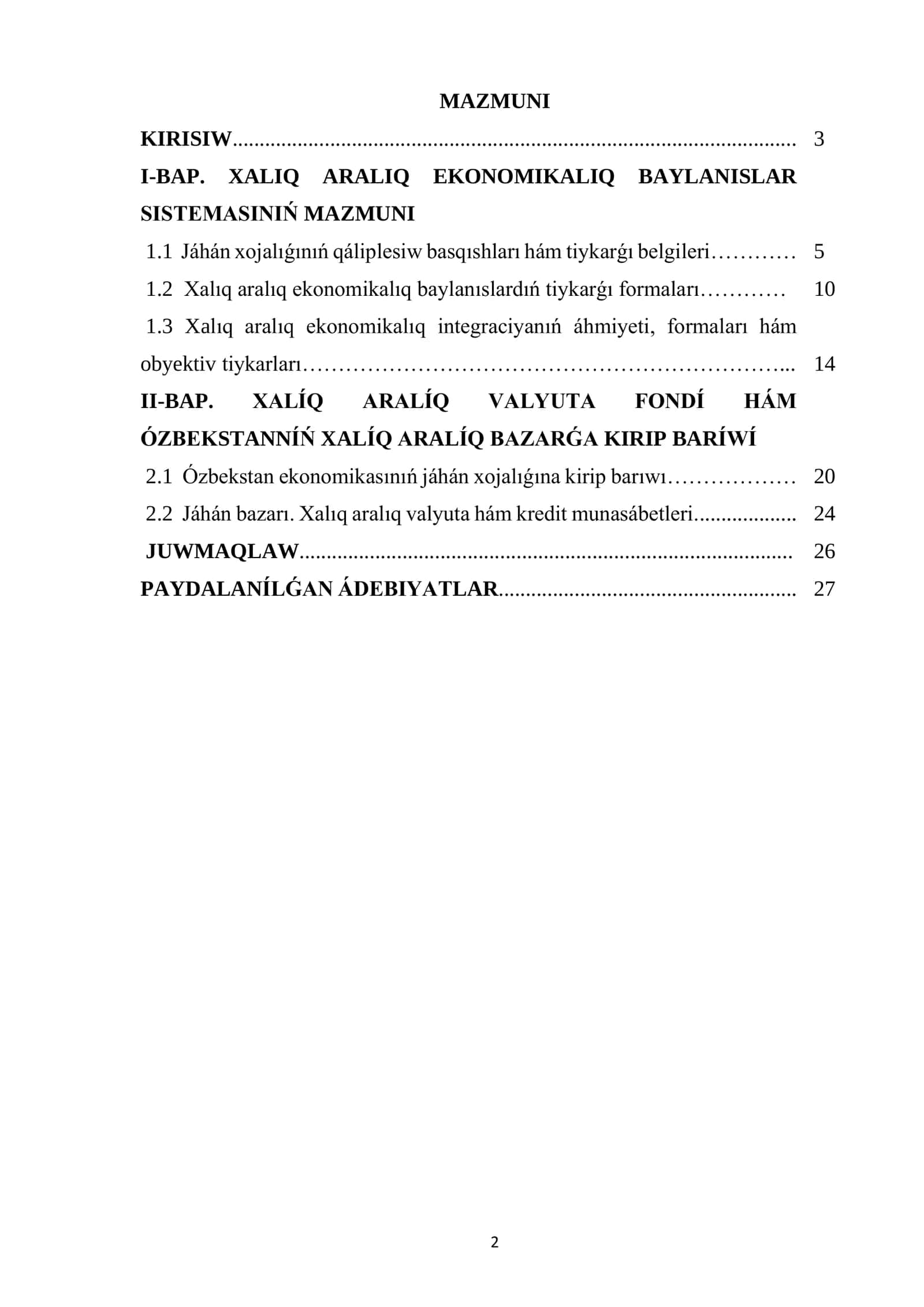 Xalıq aralıq ekonomikalıq baylanıslar sisteması jáne onıń konsepsiyaları 2