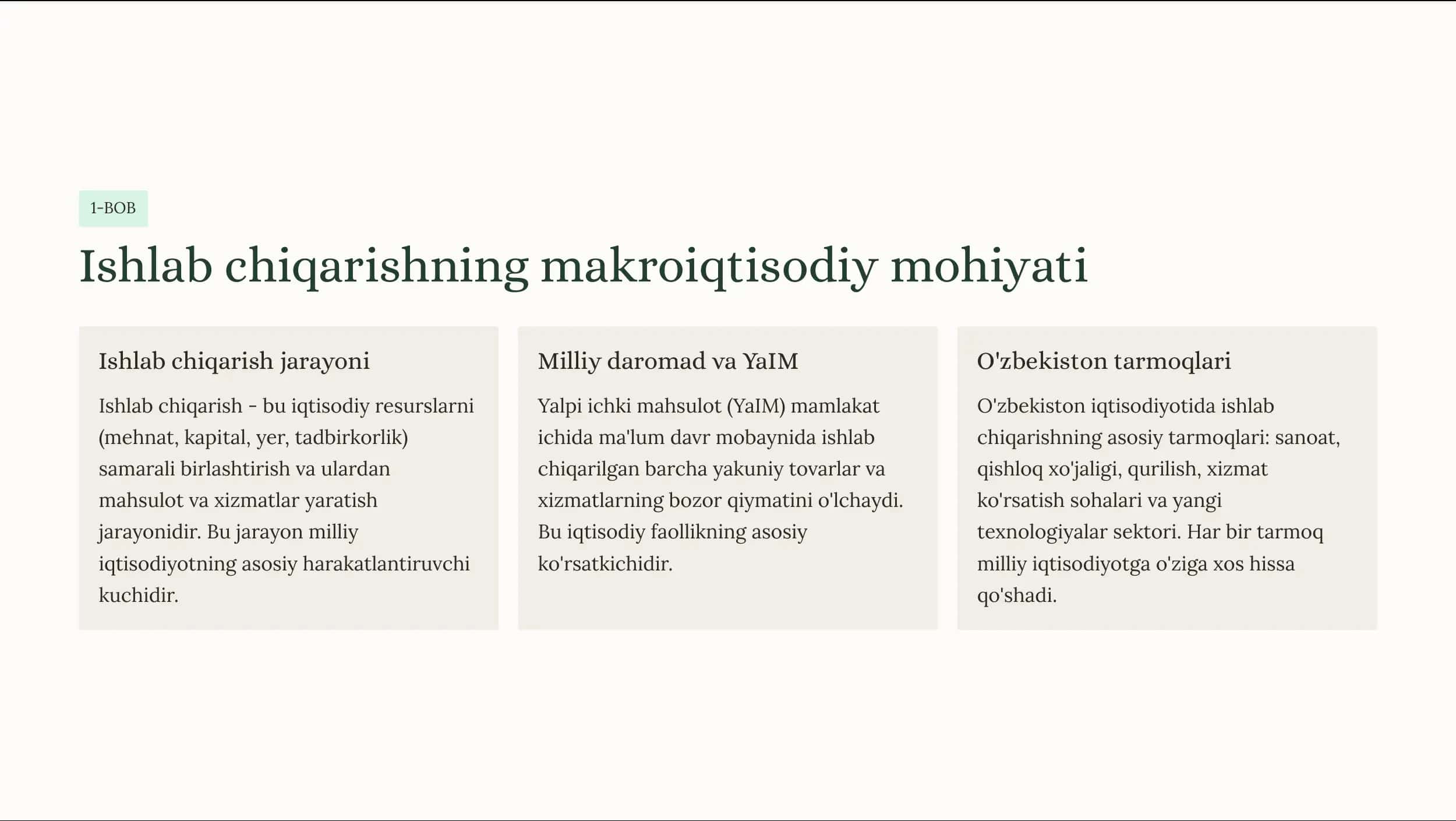 Ishlab chiqarish, bandlik va ishsizlik tushunchalari 2