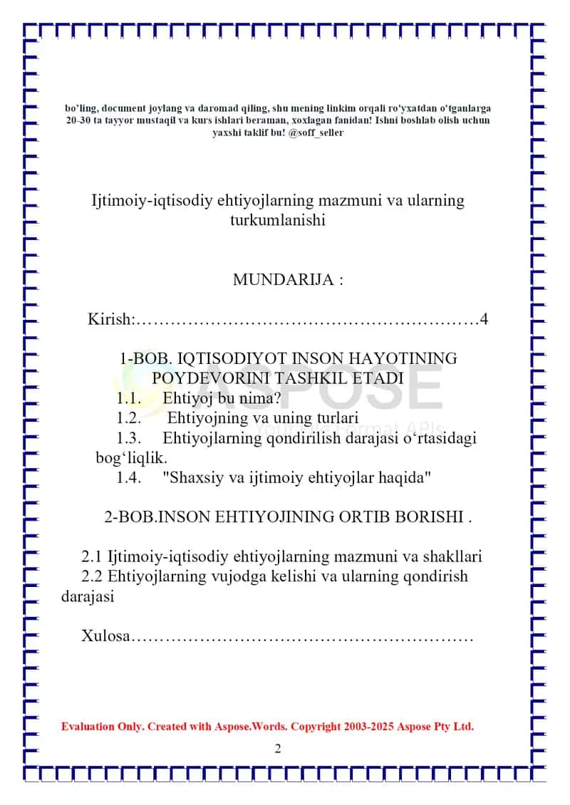 Ijtimoiy-iqtisodiy ehtiyojlarning mazmuni va ularning turkumlanishi 2