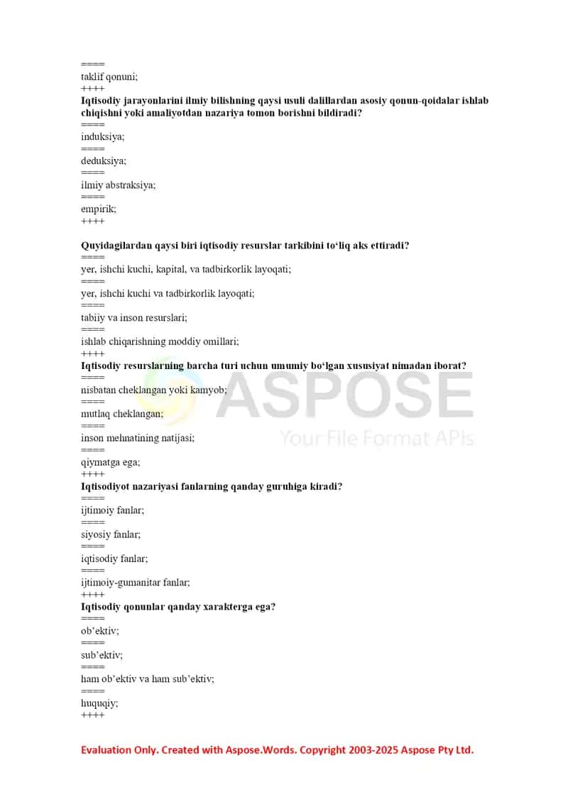 "IQTISODIYOT NAZARIYASI" FANIDAN TEST 2025 2