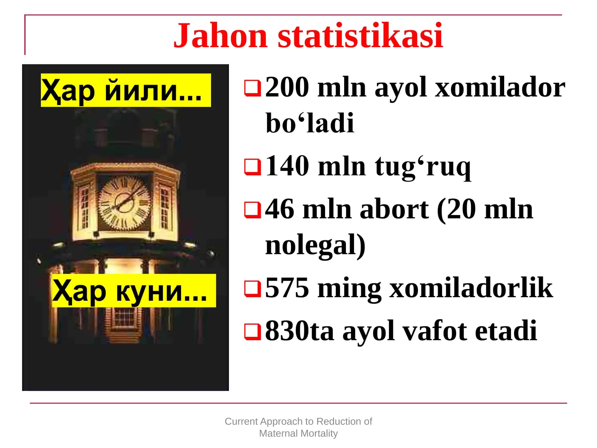 Onalar o`limi tizimida 2