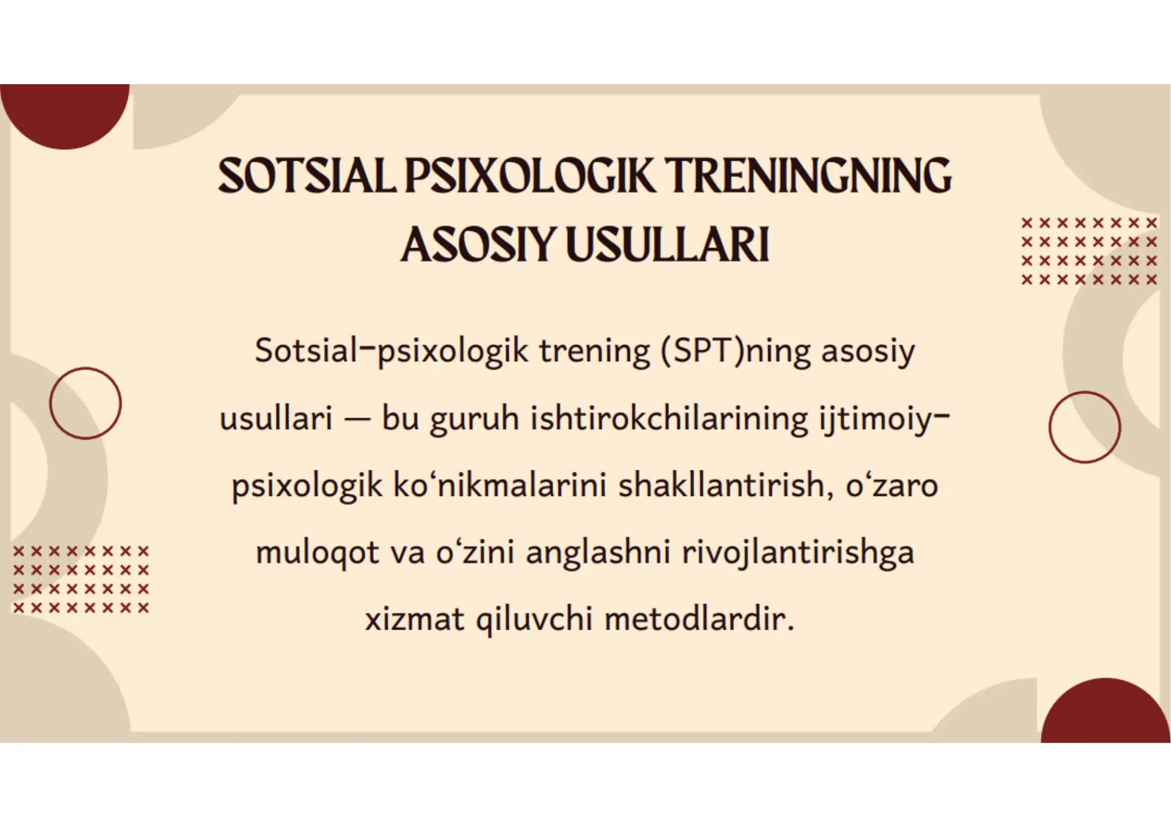 Sotsial psixologik trening asosiy usullari 2