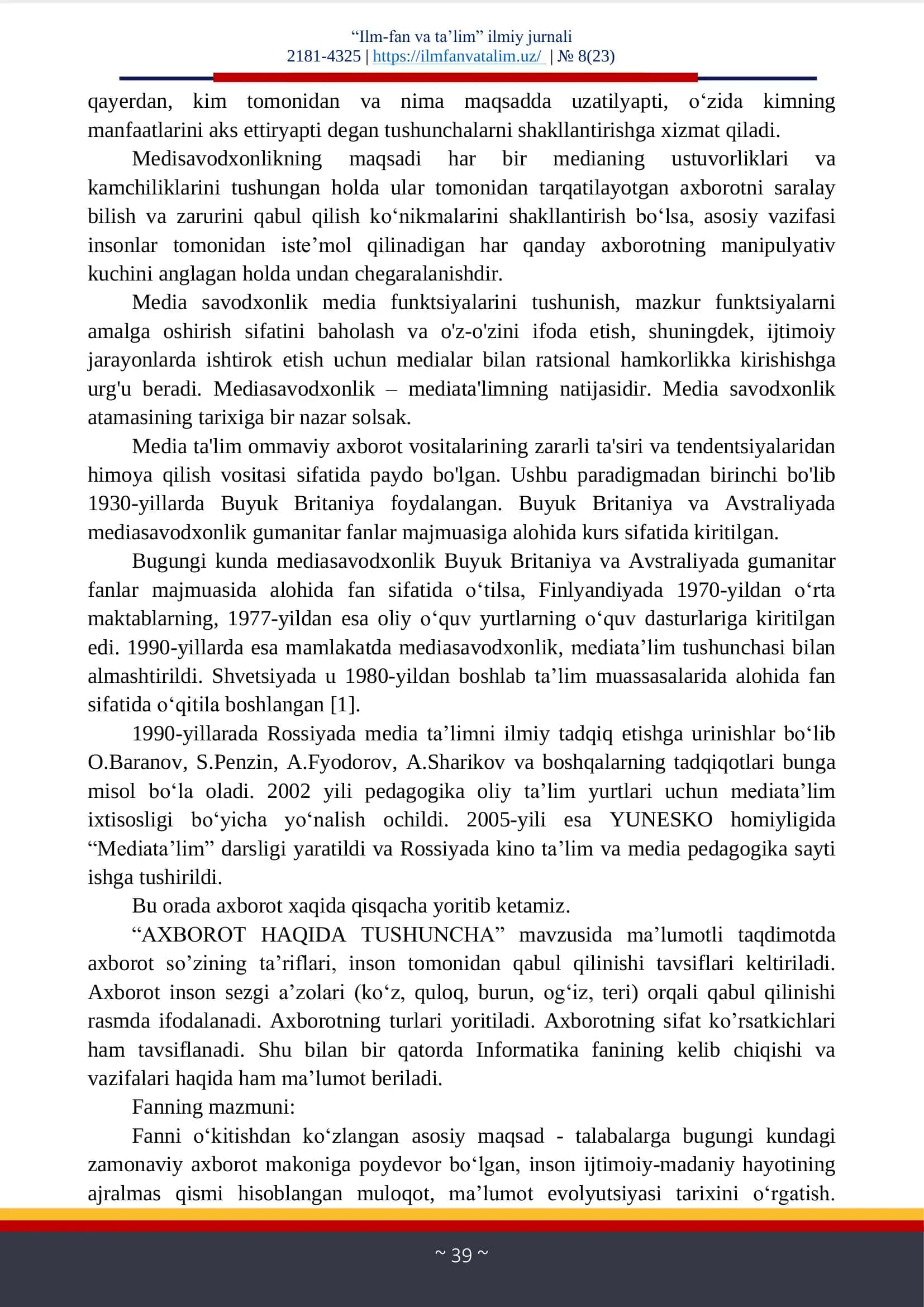 MEDIA SAVODXONLIK VA AXBOROT MADANIYATI FANI HAQIDA 2