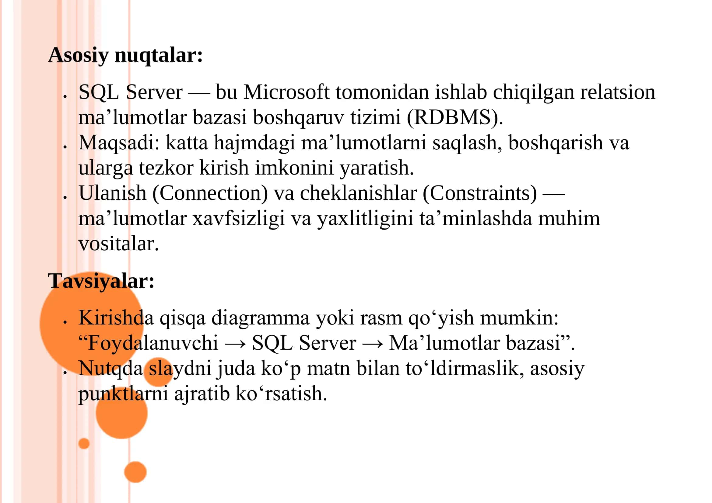 SQL SERVERDA ULANISH SQL SERVERDA CHEKLANISHLAR SHU 2